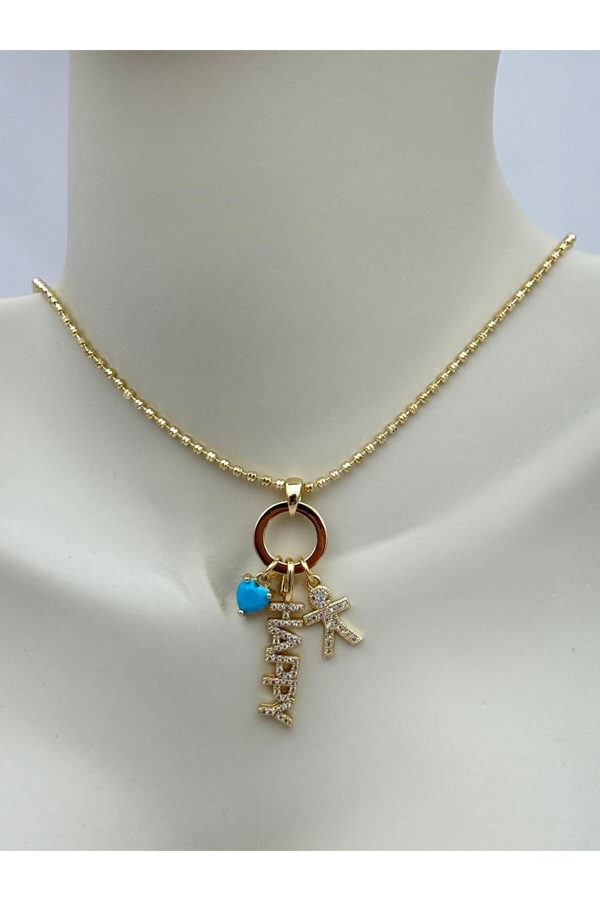 VIP “HAPPY” Yazılı ve Kalp Detaylı Charmlı 70 cm Ayarlanabilir Asansörlü Kolye