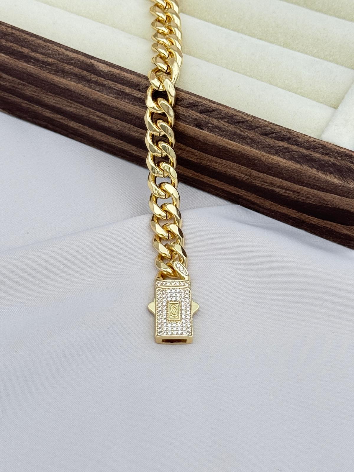 Gurmet Chain Gold Plated 17CM Zircon Stone Steel Bracelet