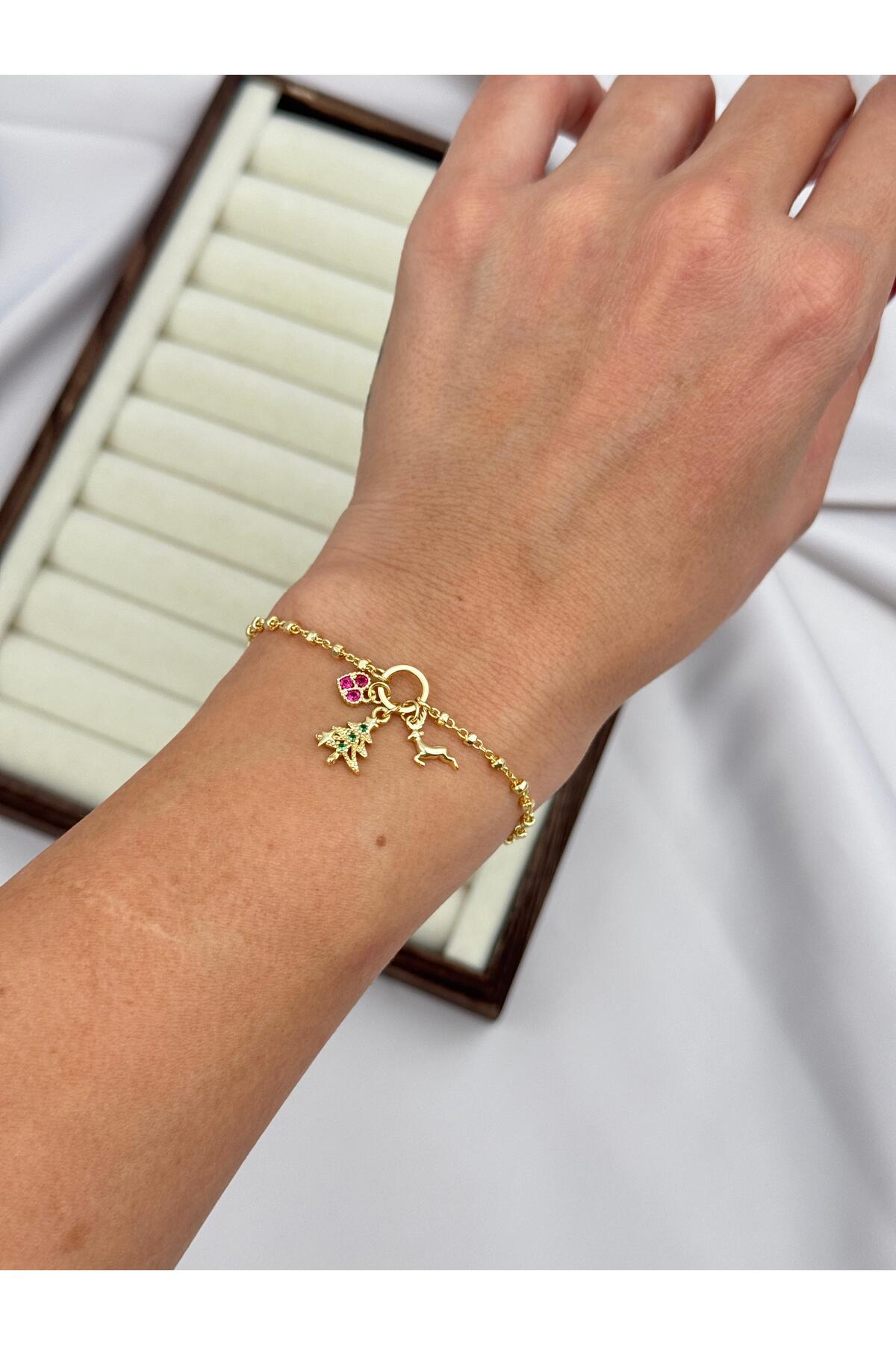 VIP Yılbaşı Figürlü Charm 16+4 cm Ayarlanabilir Gold Bileklik