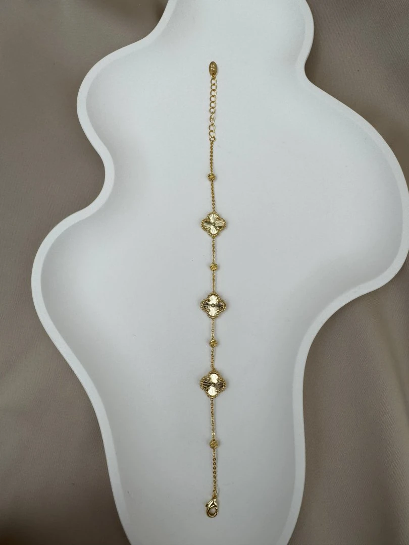 VIP Yonca Detaylı Ayarlanabilir Gold Bileklik