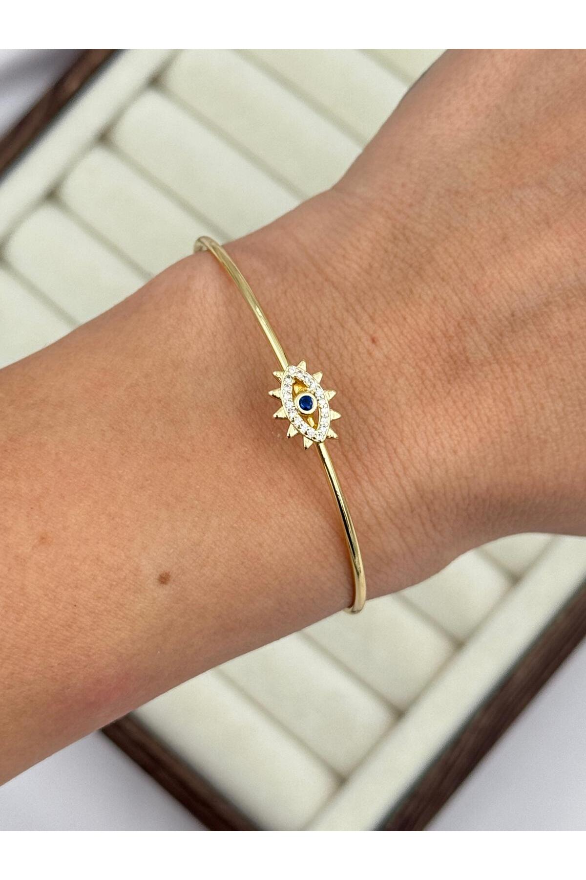 İnce Form Işın Detaylı Nazar Göz Zarif Ayarlanabilir Kelepçe Bileklik