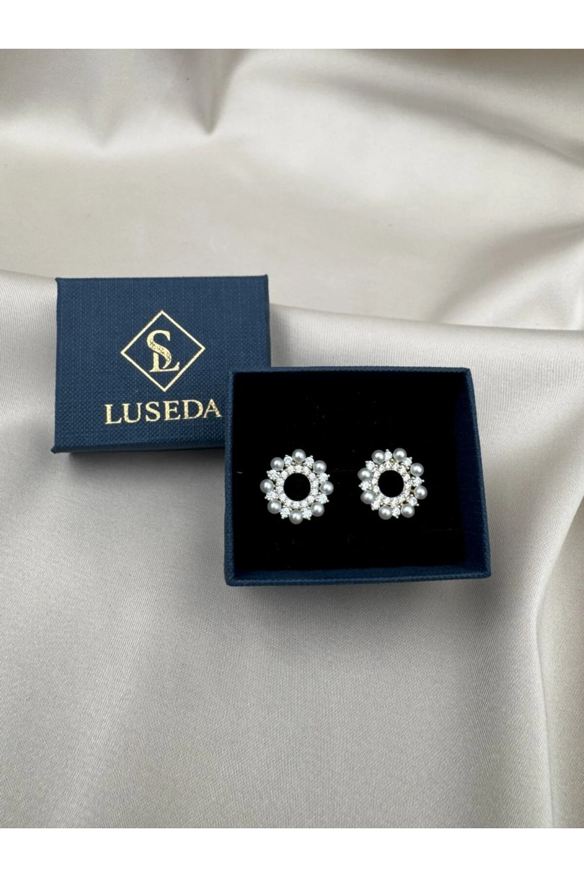 Gold Plated Tarnish-Resistant Steel Pearl and Stone Detailed Women's Earrings