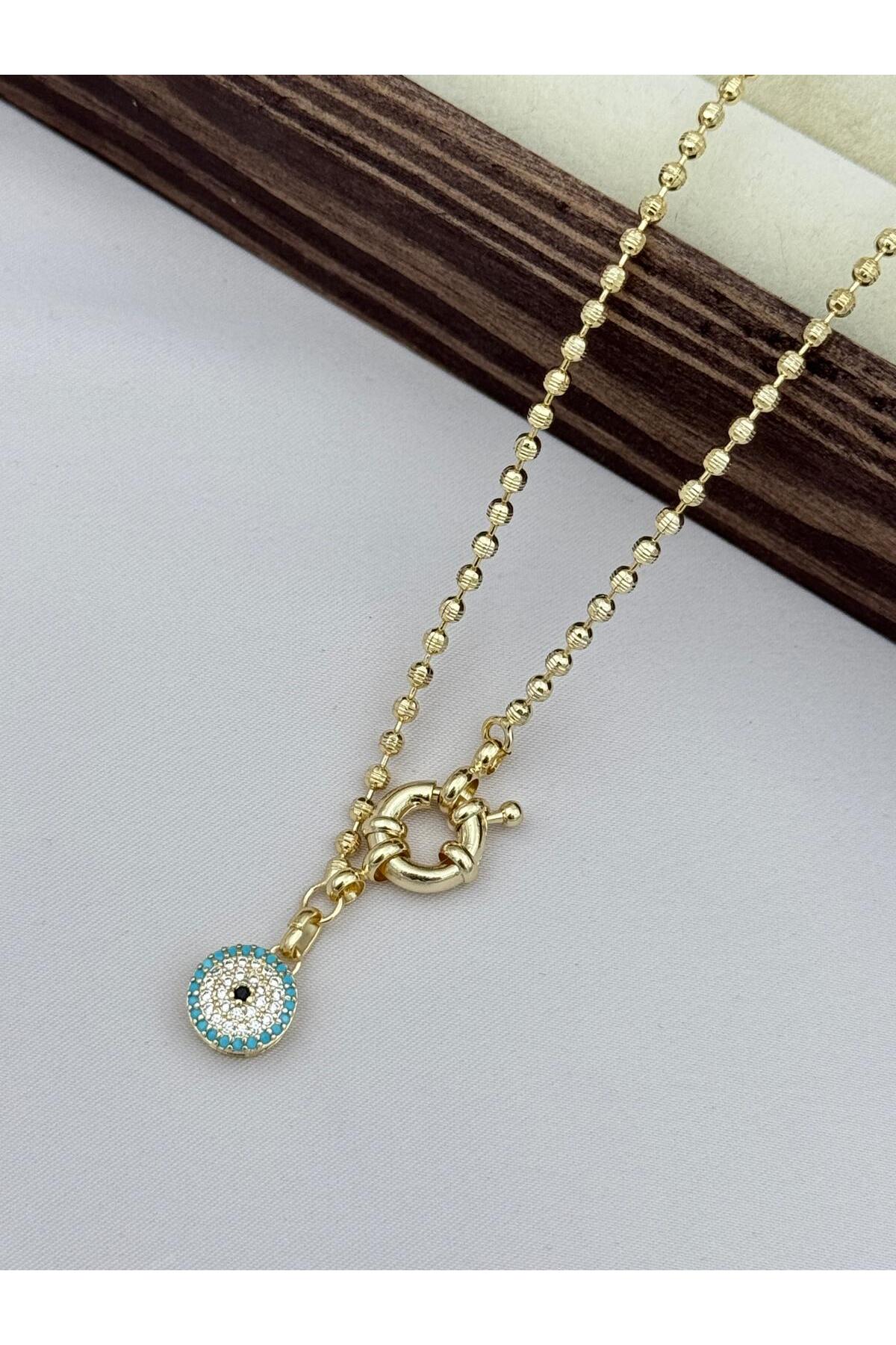 VIP Ön Tokalı Nazar Detaylı 50 cm Gold Kolye