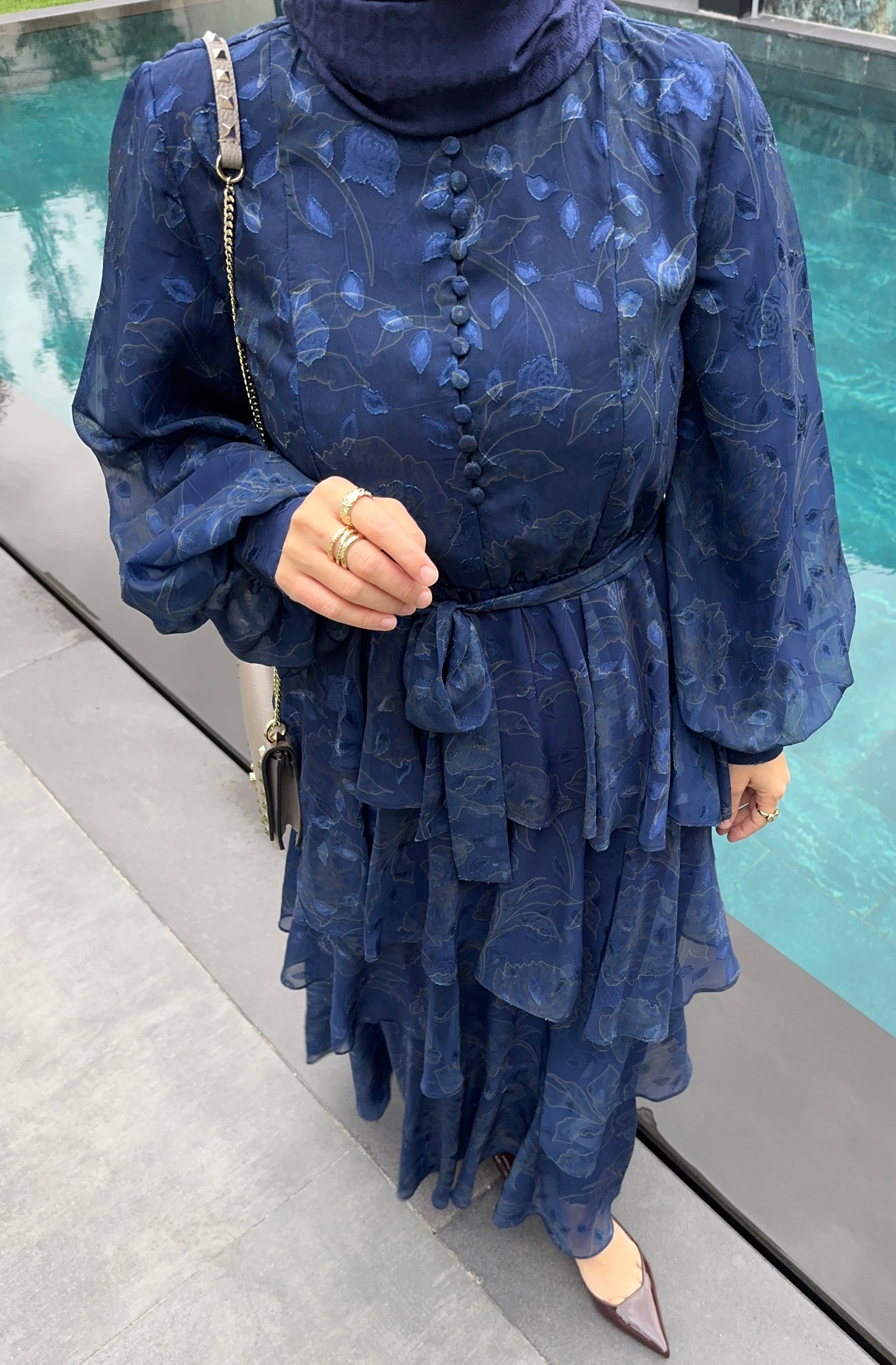 ROSE MARİN İPEK ŞİFON DRESS LACİVERT