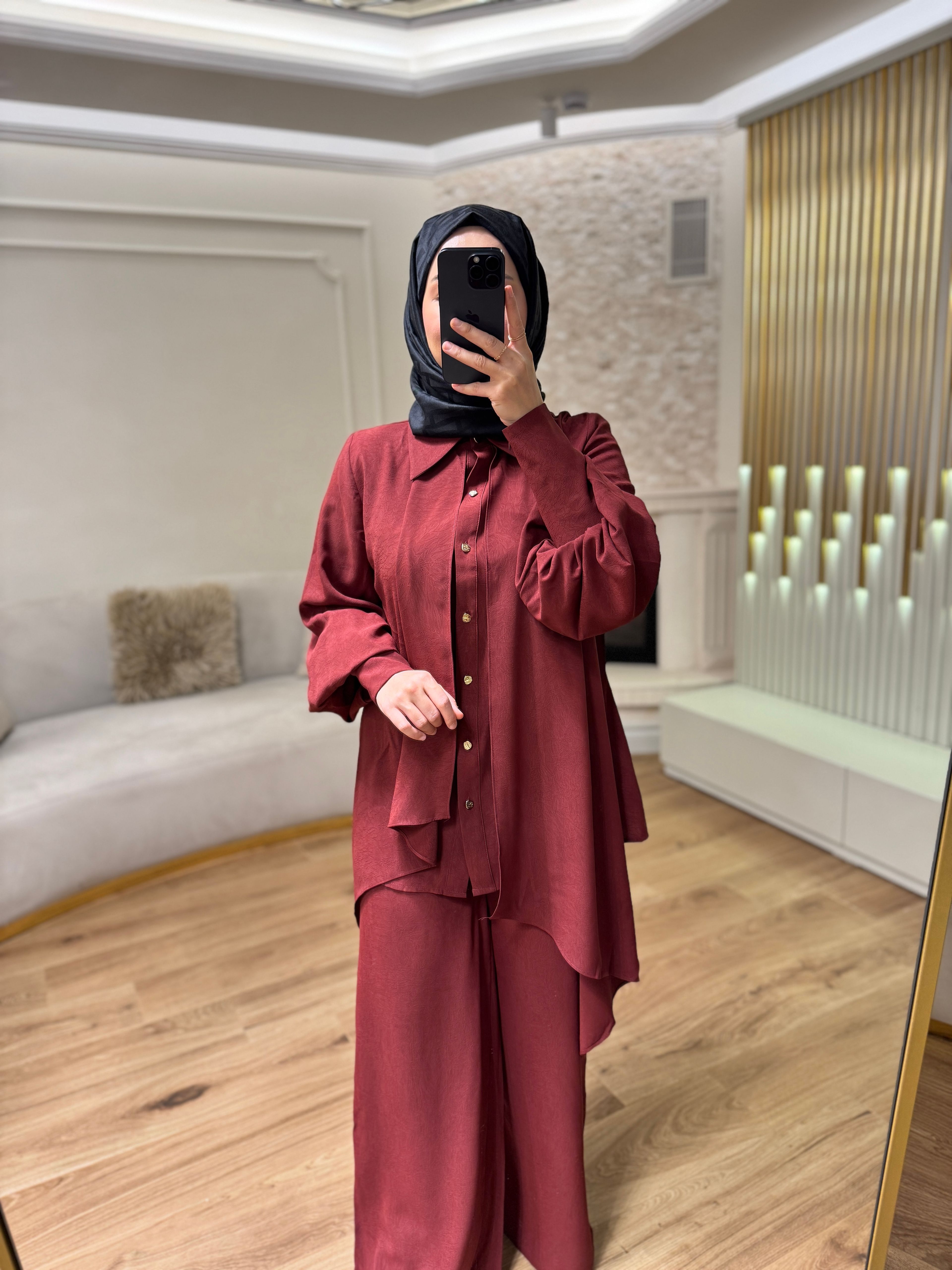 LİDA FULARLI TAKIM BORDO