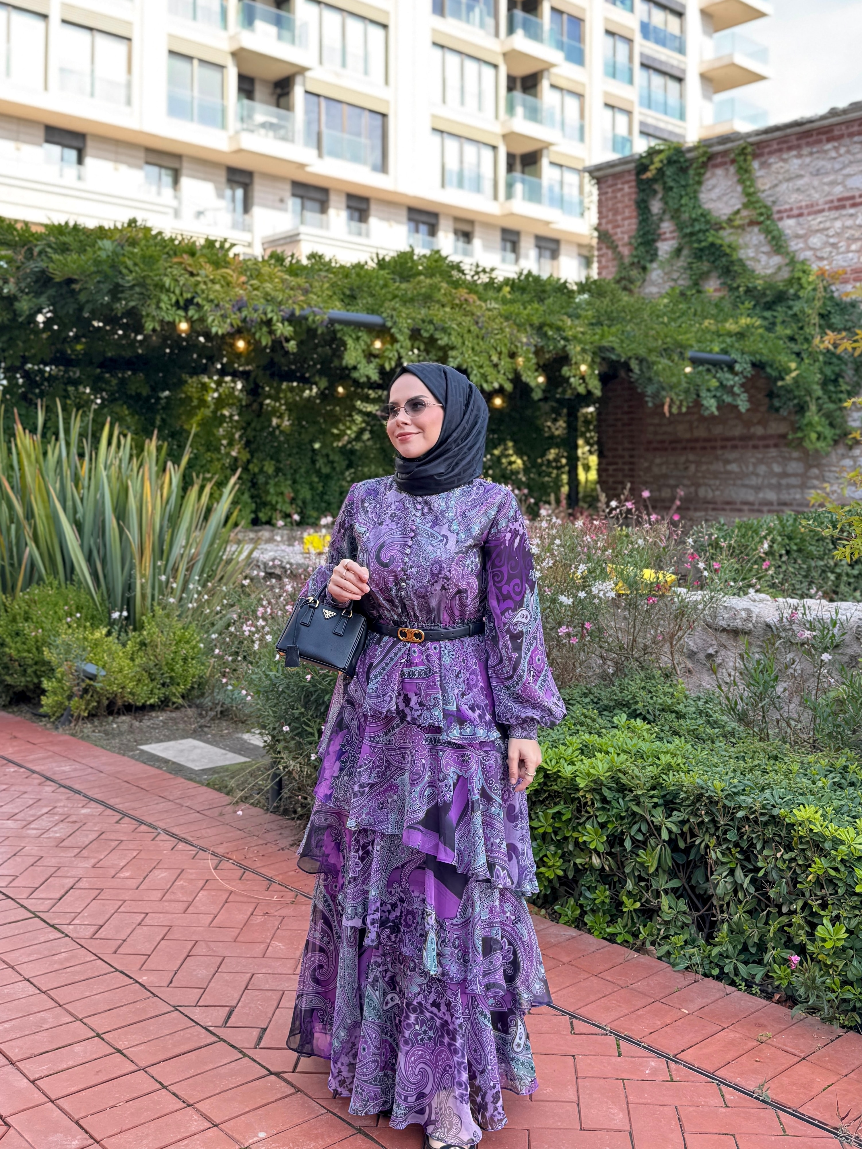 ROSE MARİN İPEK ŞİFON DRESS MOR ETRO DESEN