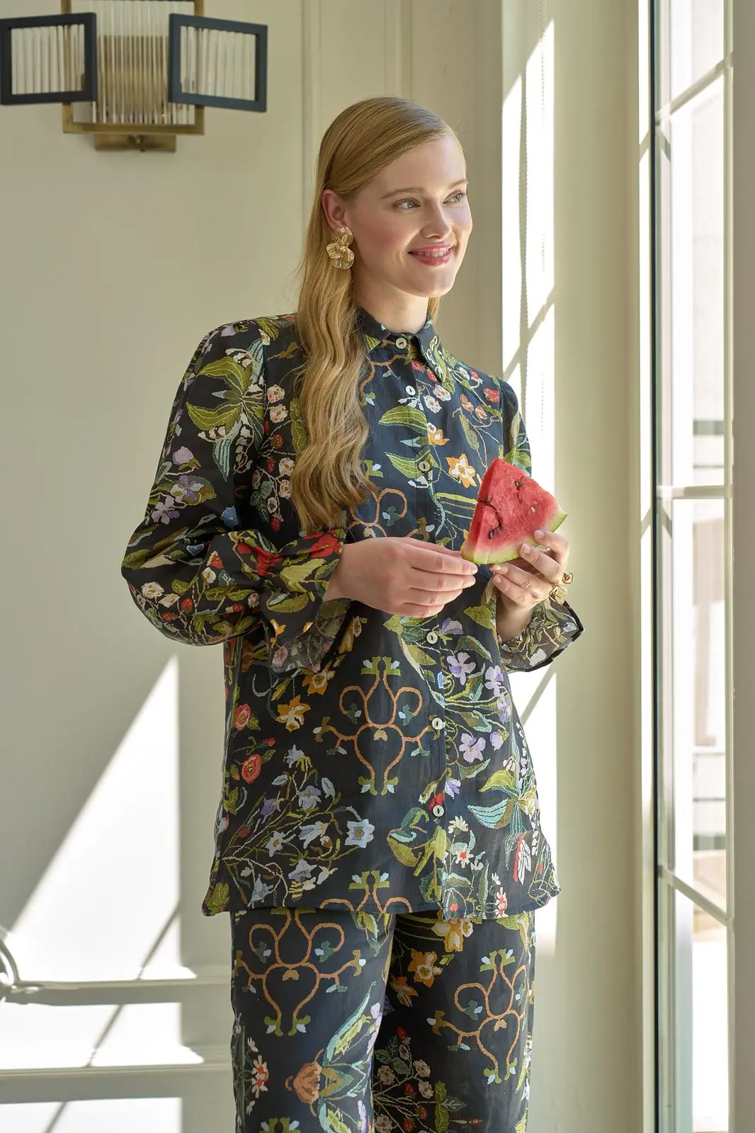 FLOWERS KETEN TAKIM SİYAH | Es Rose Design