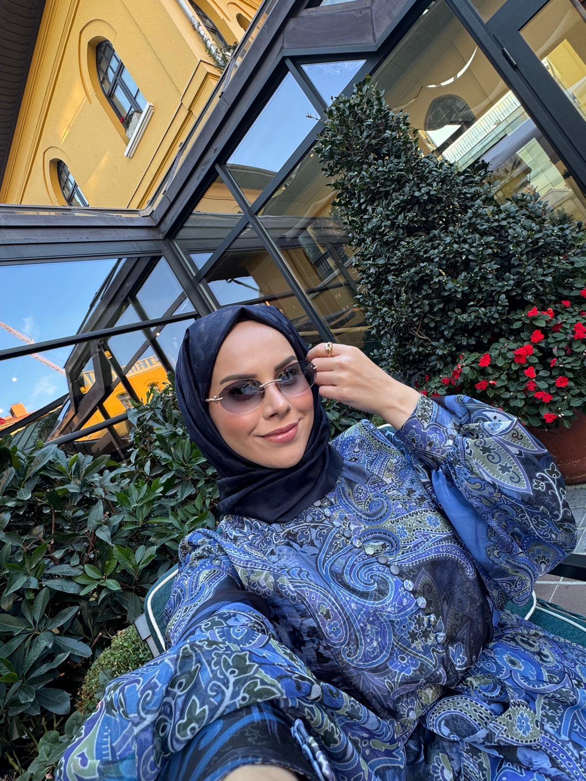 ROSE MARİN İPEK ŞİFON DRESS LACİVERT ETRO DESEN