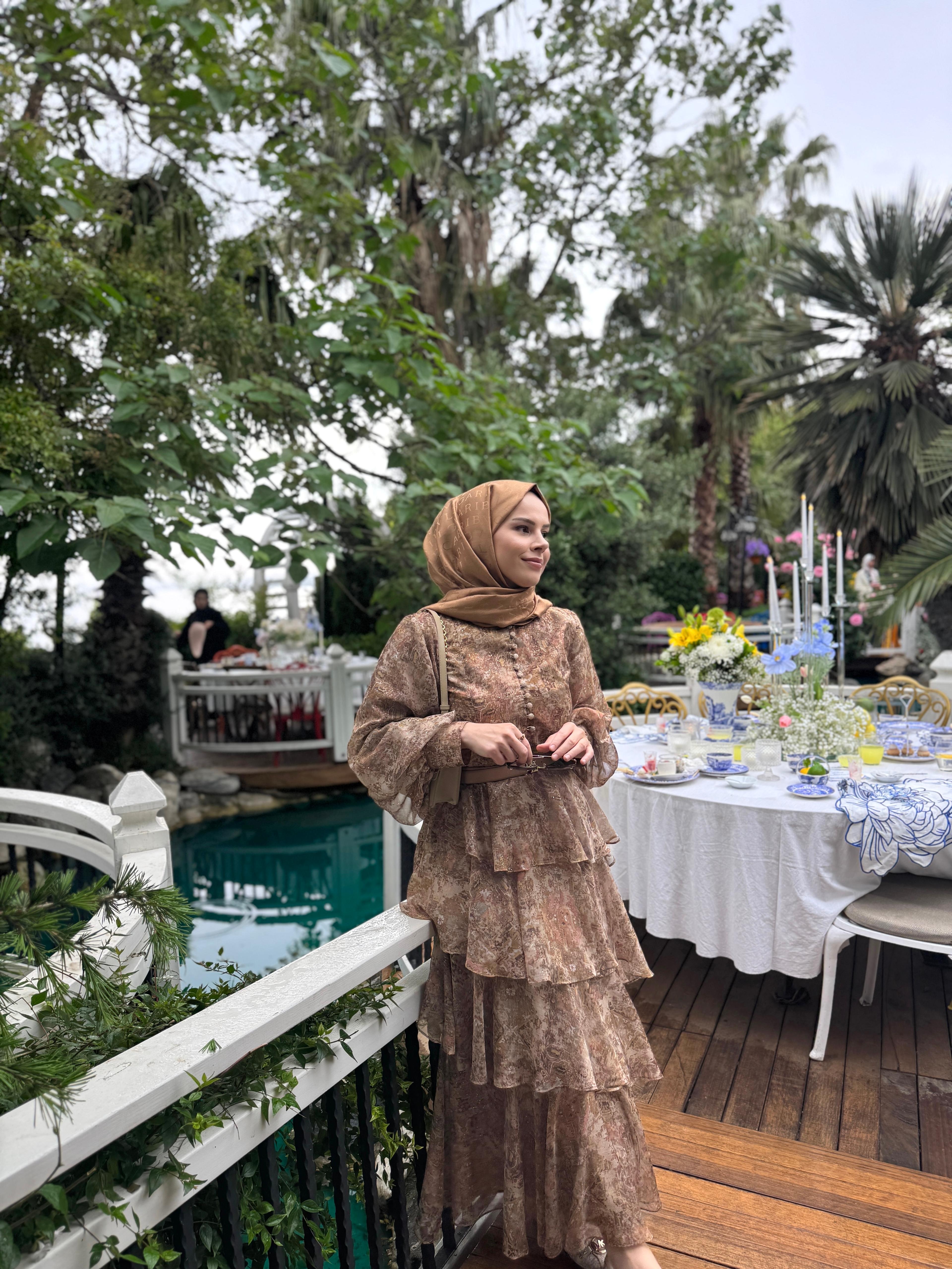 ROSE MARİN İPEK ŞİFON DRESS TABA