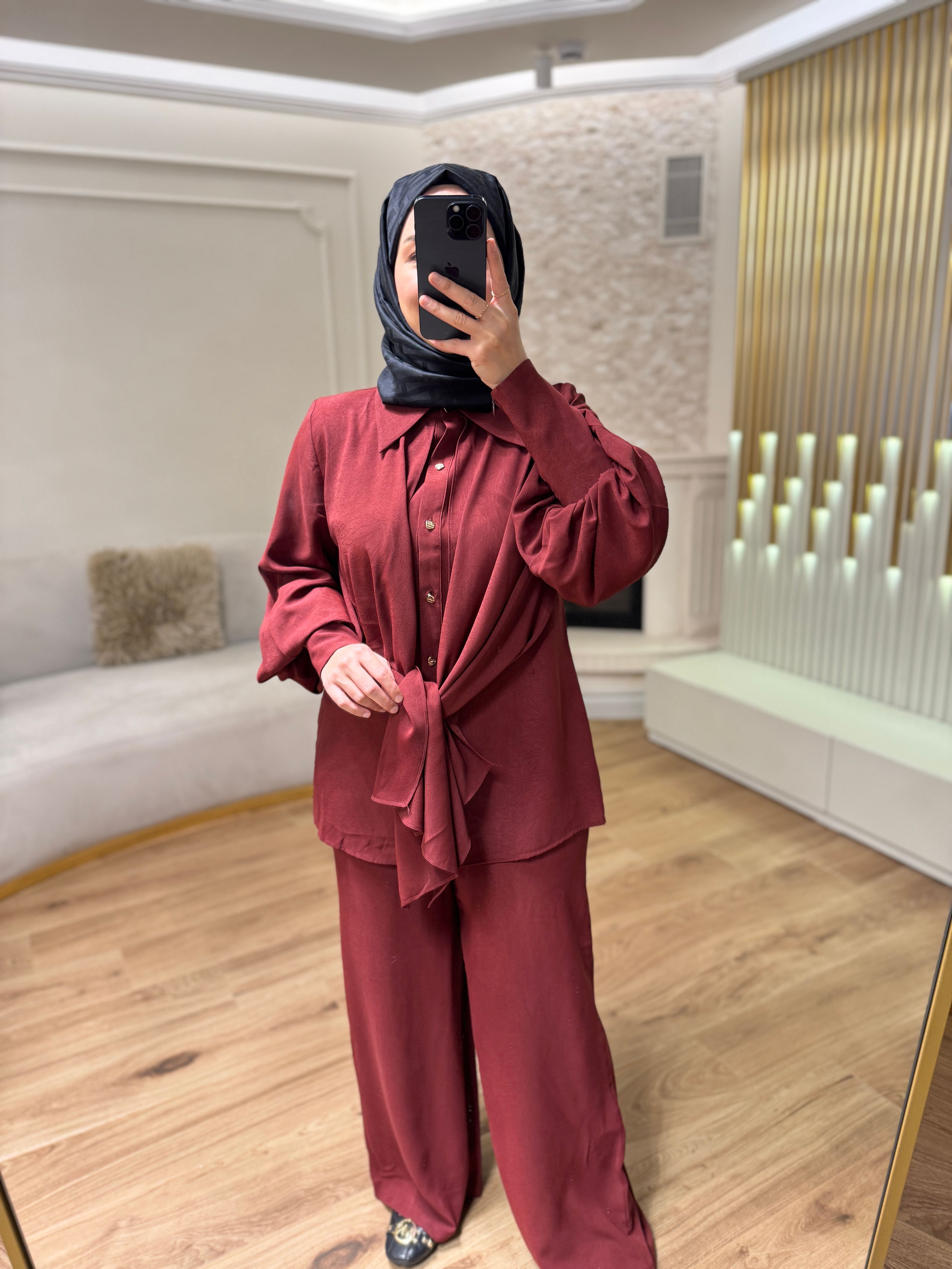 LİDA FULARLI TAKIM BORDO