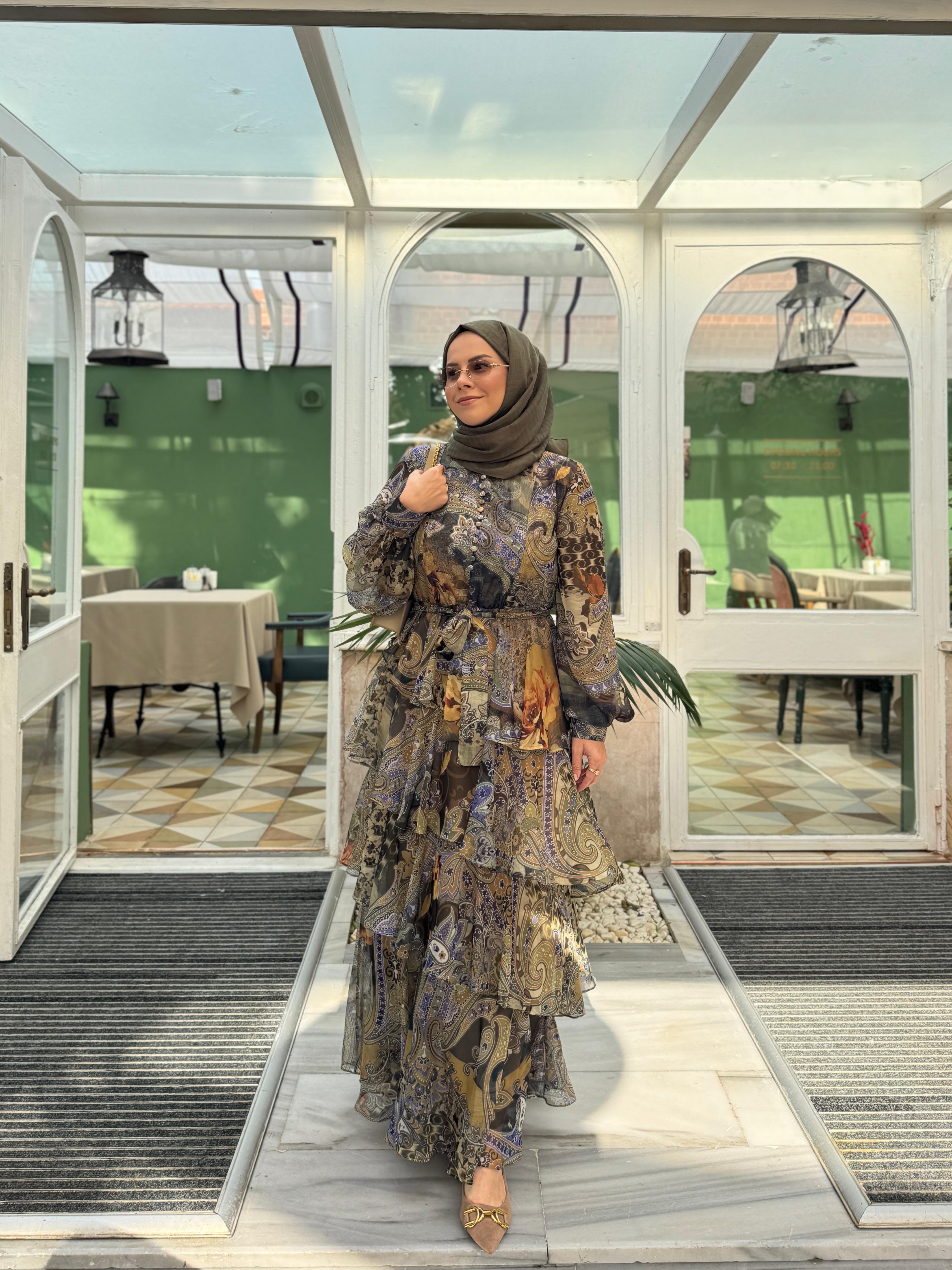 ROSE MARİN İPEK ŞİFON DRESS YEŞİL ETRO DESEN