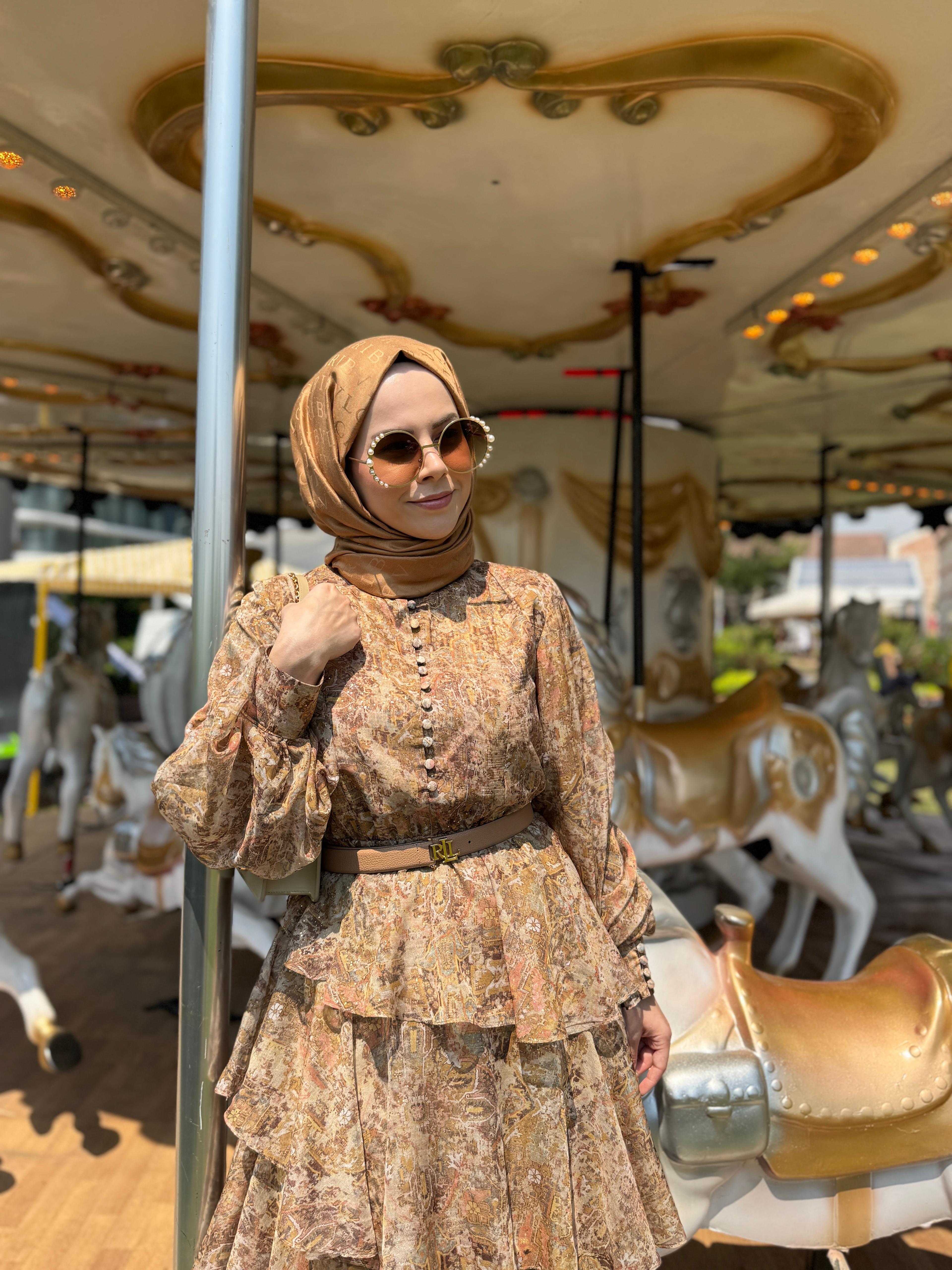 ROSE MARİN İPEK ŞİFON DRESS TABA