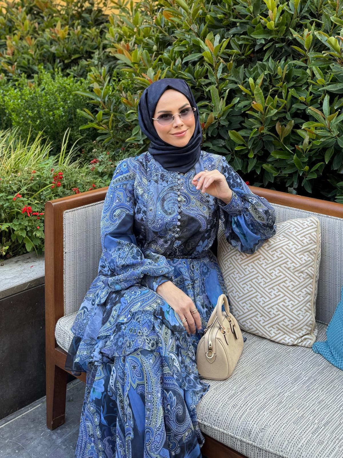 ROSE MARİN İPEK ŞİFON DRESS LACİVERT ETRO DESEN