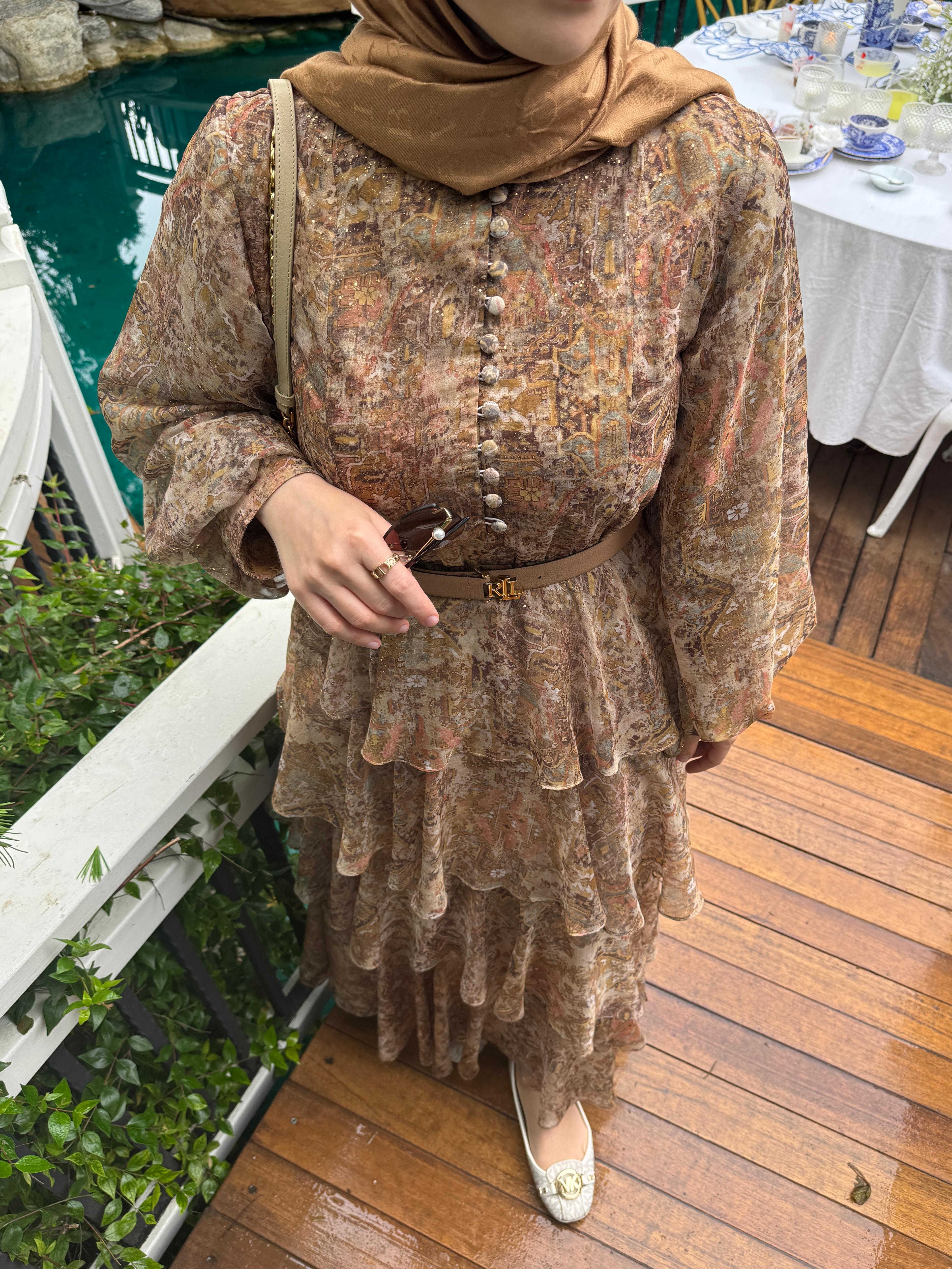 ROSE MARİN İPEK ŞİFON DRESS TABA