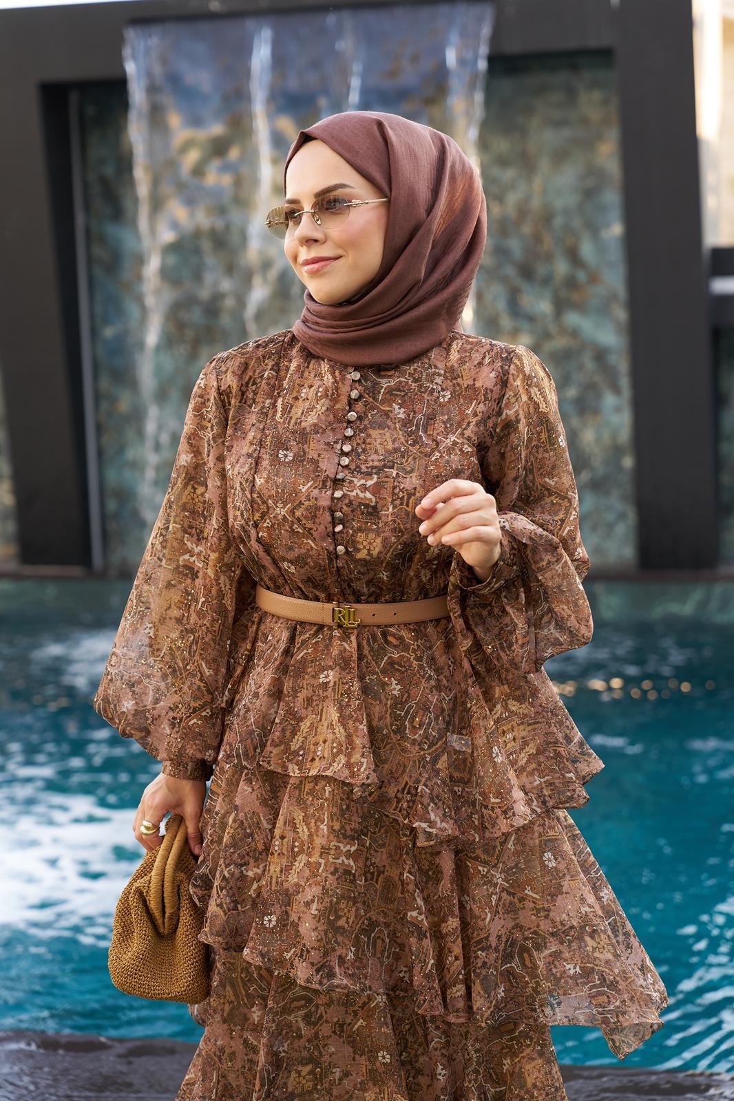 ROSE MARİN İPEK ŞİFON DRESS GÜL KURUSU