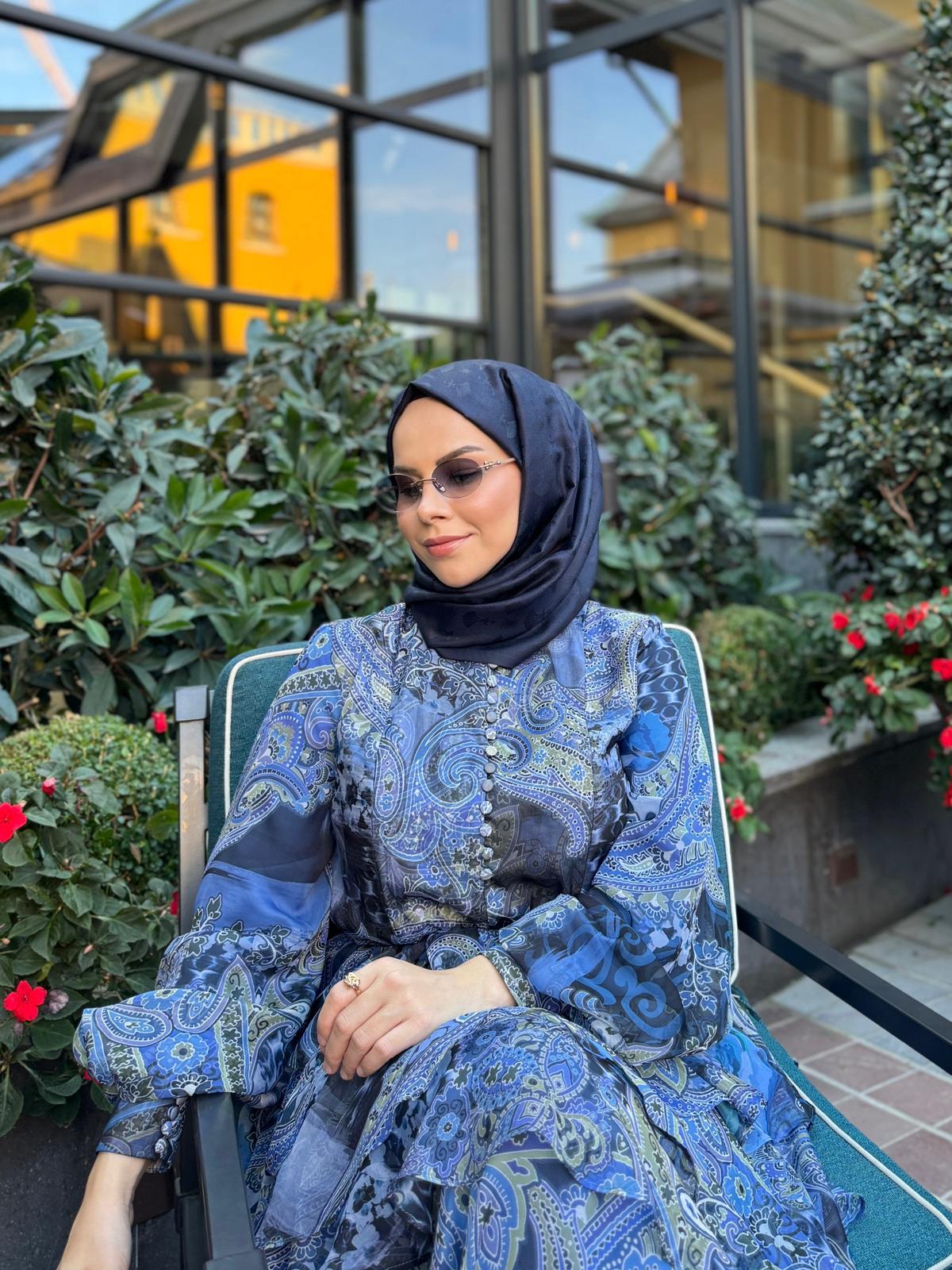 ROSE MARİN İPEK ŞİFON DRESS LACİVERT ETRO DESEN