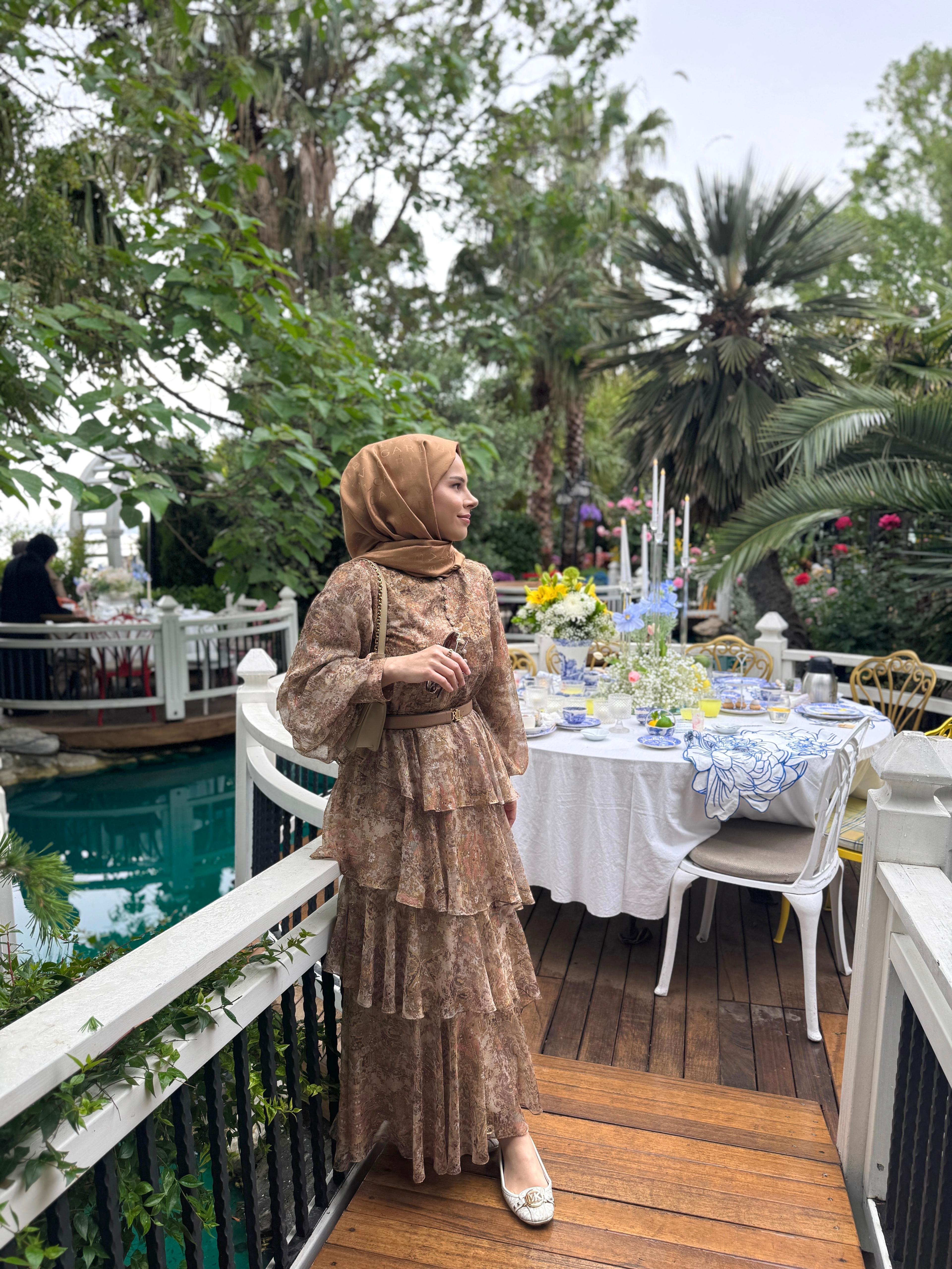 ROSE MARİN İPEK ŞİFON DRESS TABA