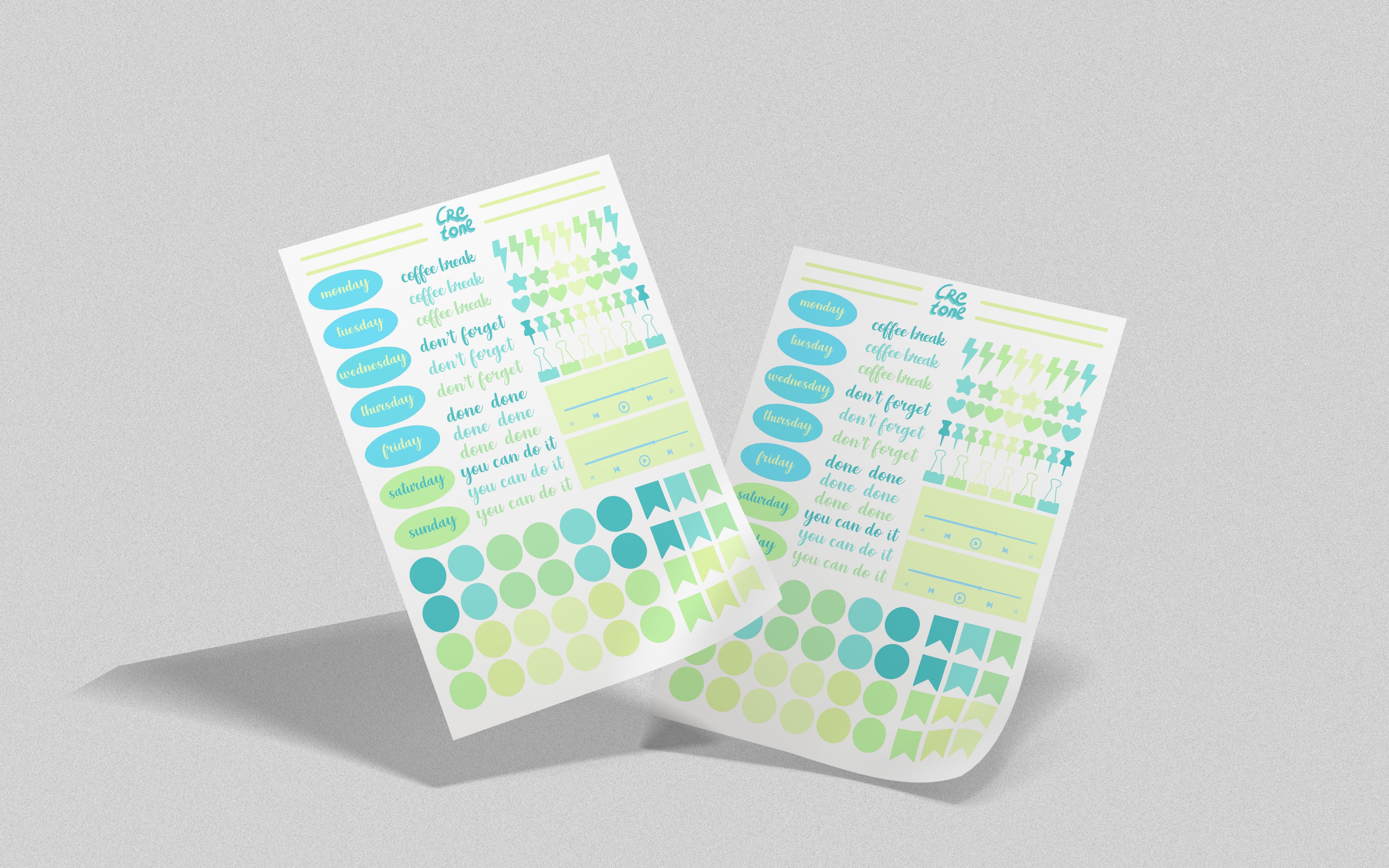 Pastel Renkli Haftalık Planlayıcı Sticker - Açık Yeşil