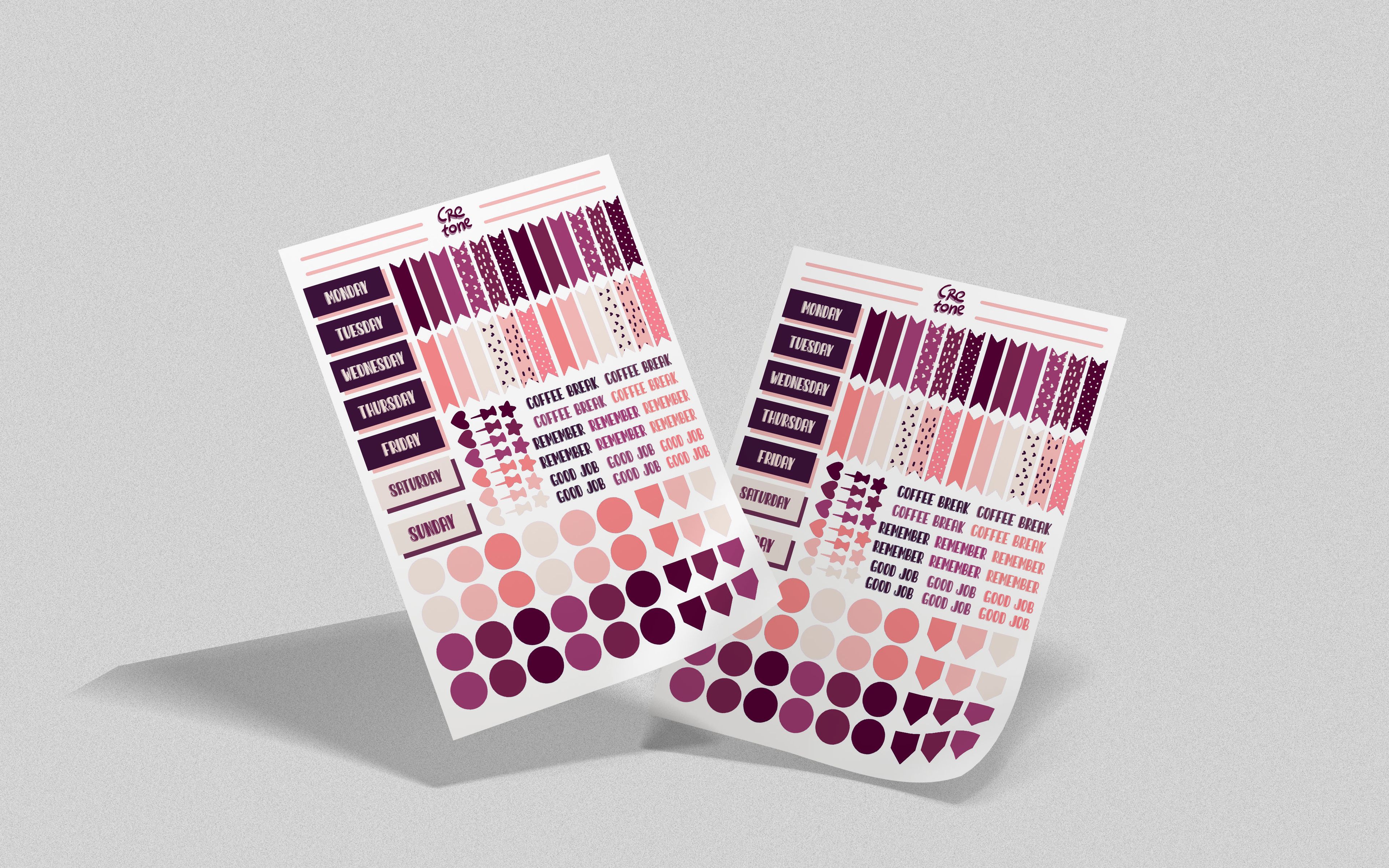 Koyu Renkli Haftalık Planlayıcı Sticker - Pembe