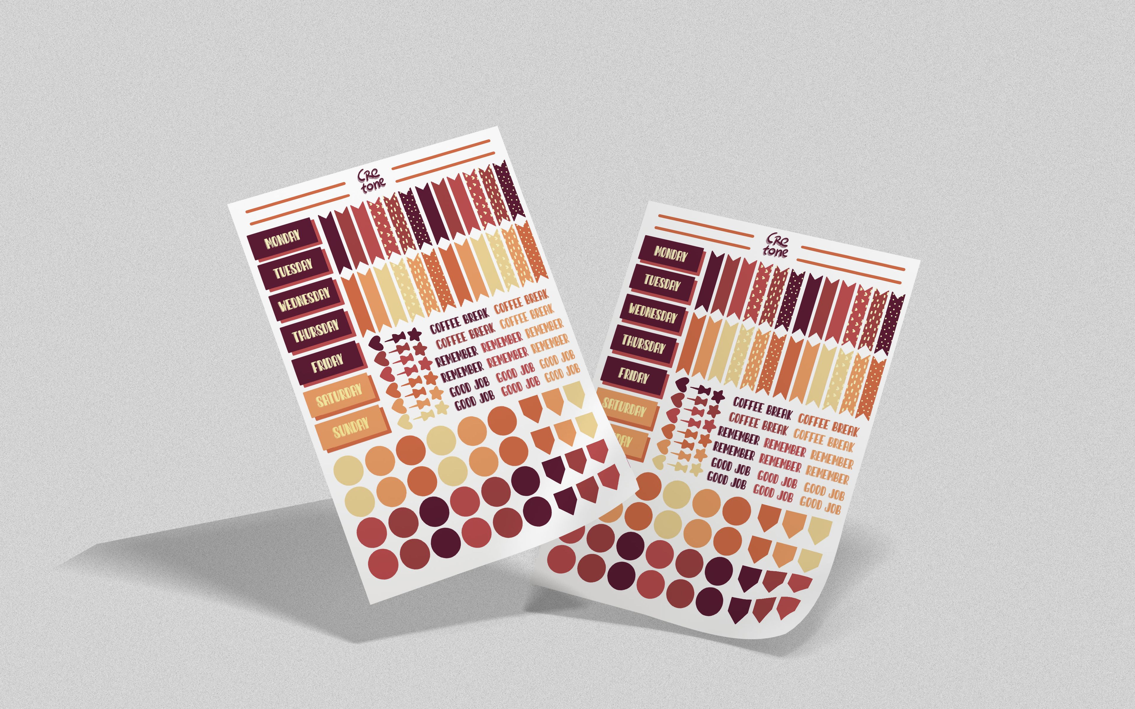 Koyu Renkli Haftalık Planlayıcı Sticker - Kahverengi