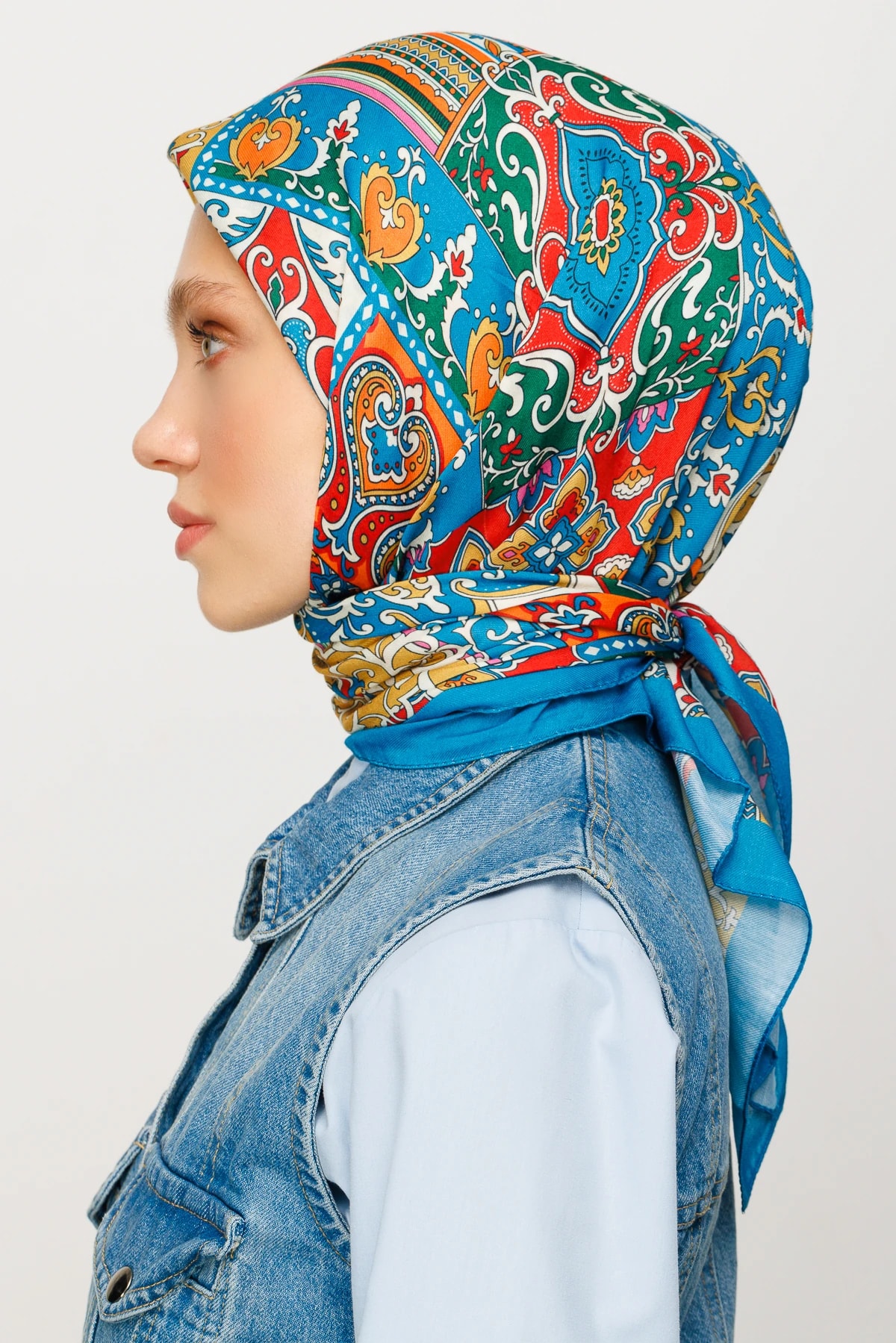 وشاح ناعم رقمي بنقشة 40 رقعة - أزرق