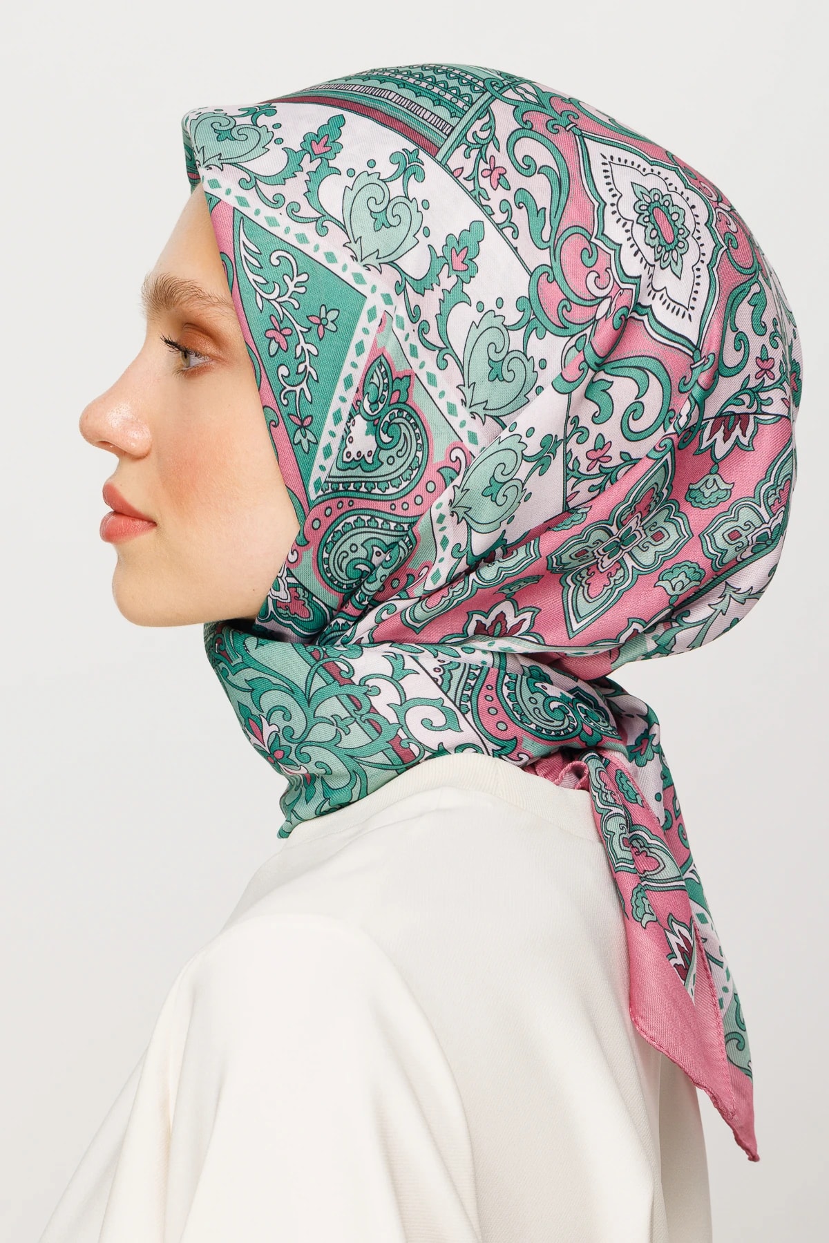 وشاح ناعم رقمي بنقشة 40 رقعة - أخضر نعناعي