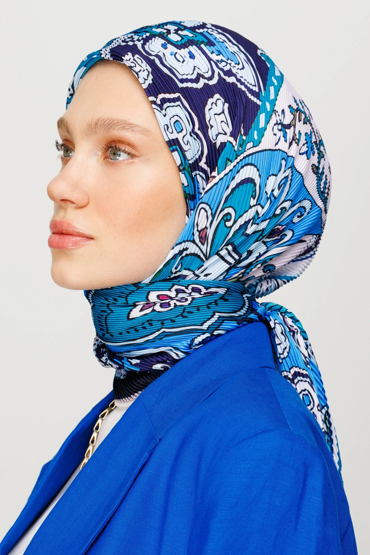 وشاح مطوي بنقشة 40 رقعة - الأزرق الداكن