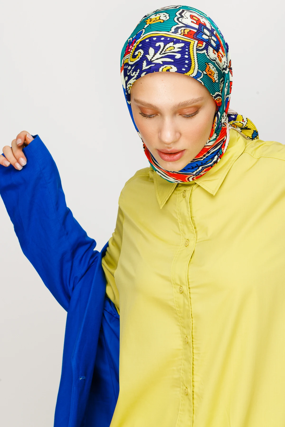 وشاح مطوي بنقشة 40 رقعة - فيروزي