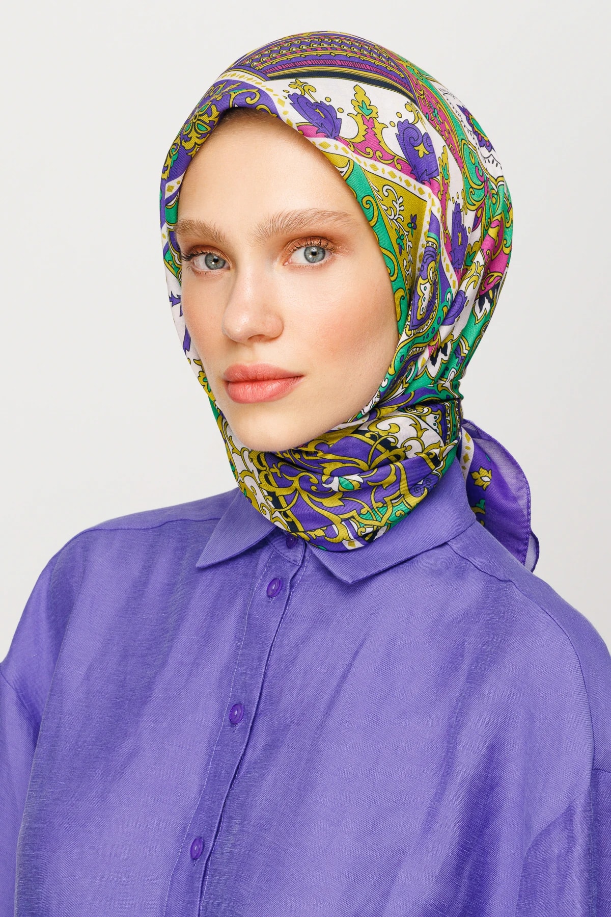 وشاح ناعم رقمي بنقشة 40 رقعة - الخزامى