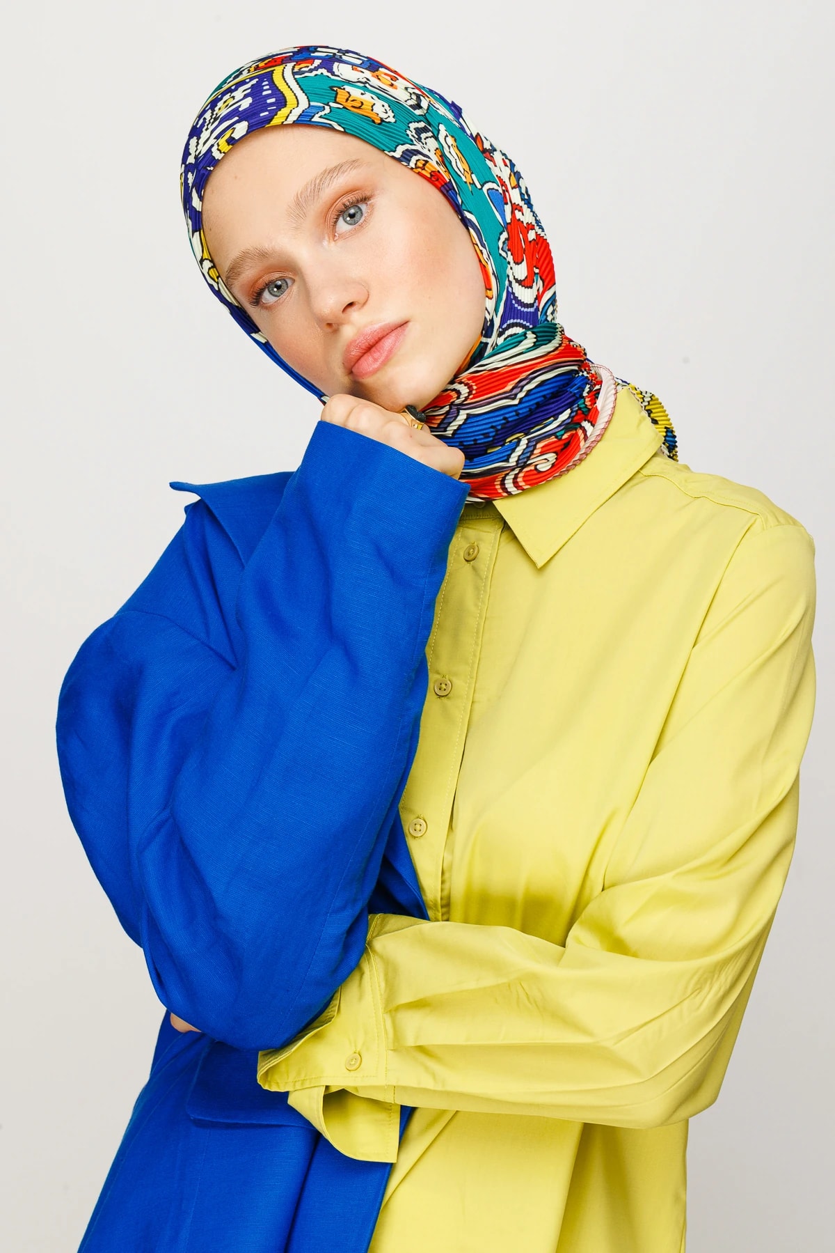 وشاح مطوي بنقشة 40 رقعة - فيروزي