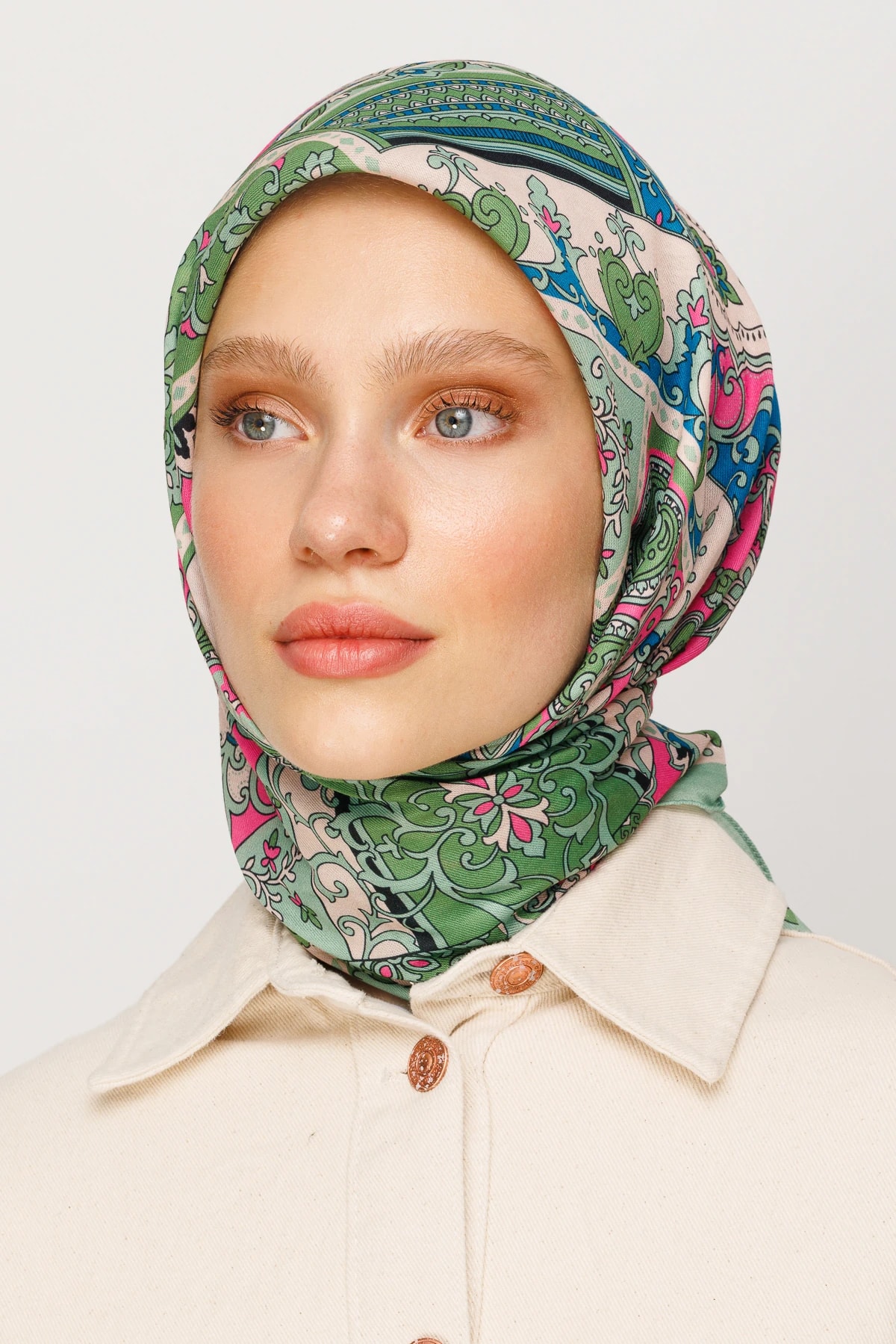 وشاح ناعم رقمي بنقشة 40 رقعة - أخضر مائي