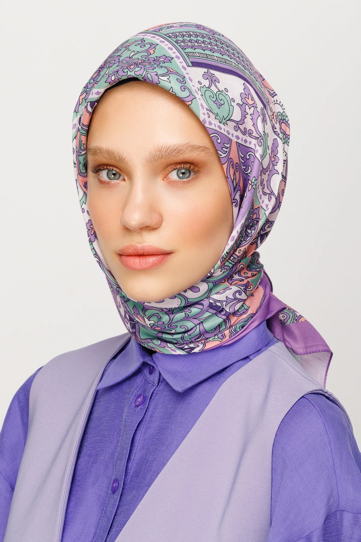 وشاح ناعم رقمي بنقشة 40 رقعة - أرجواني