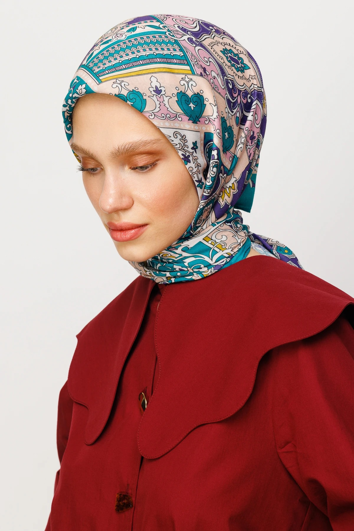 وشاح ناعم رقمي بنقشة 40 رقعة - فيروزي