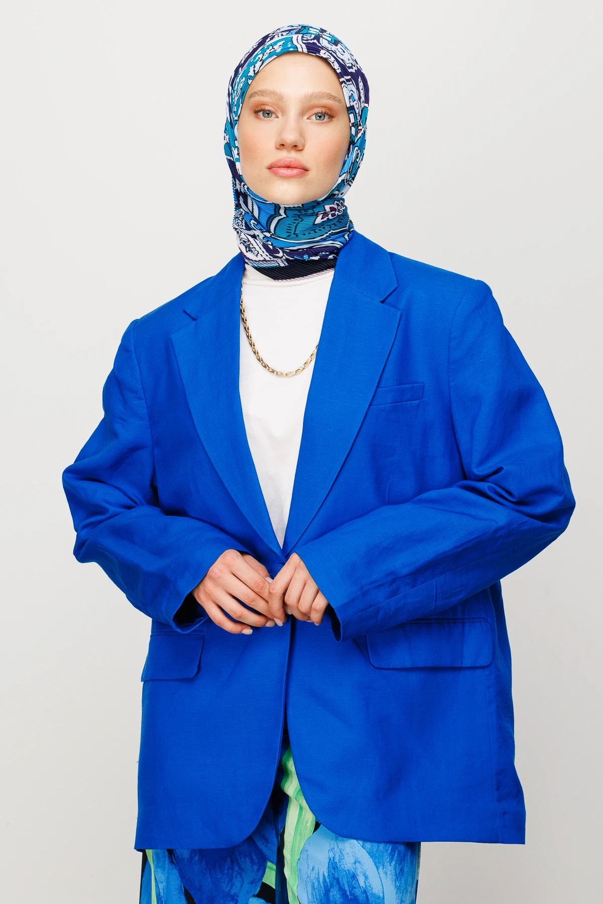 وشاح مطوي بنقشة 40 رقعة - الأزرق الداكن