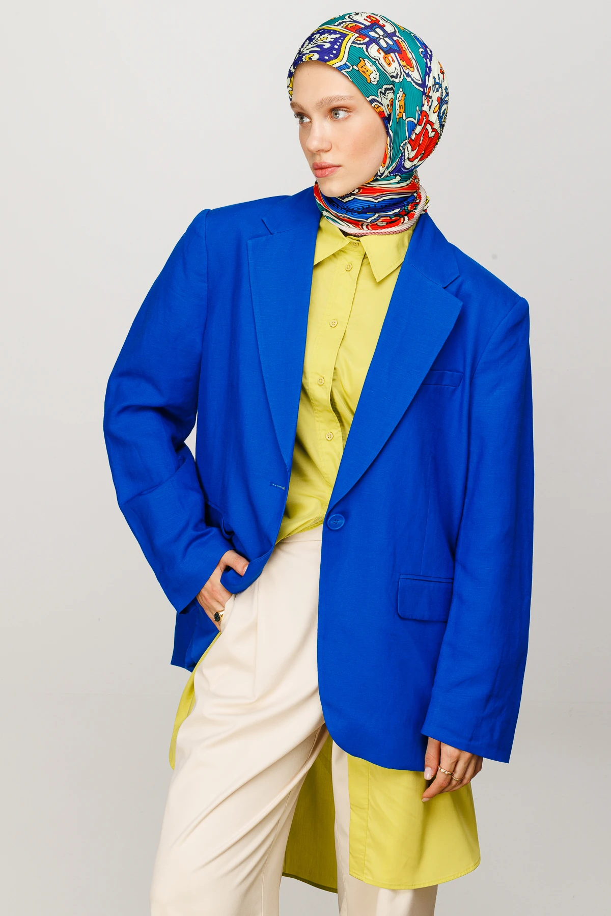 وشاح مطوي بنقشة 40 رقعة - فيروزي