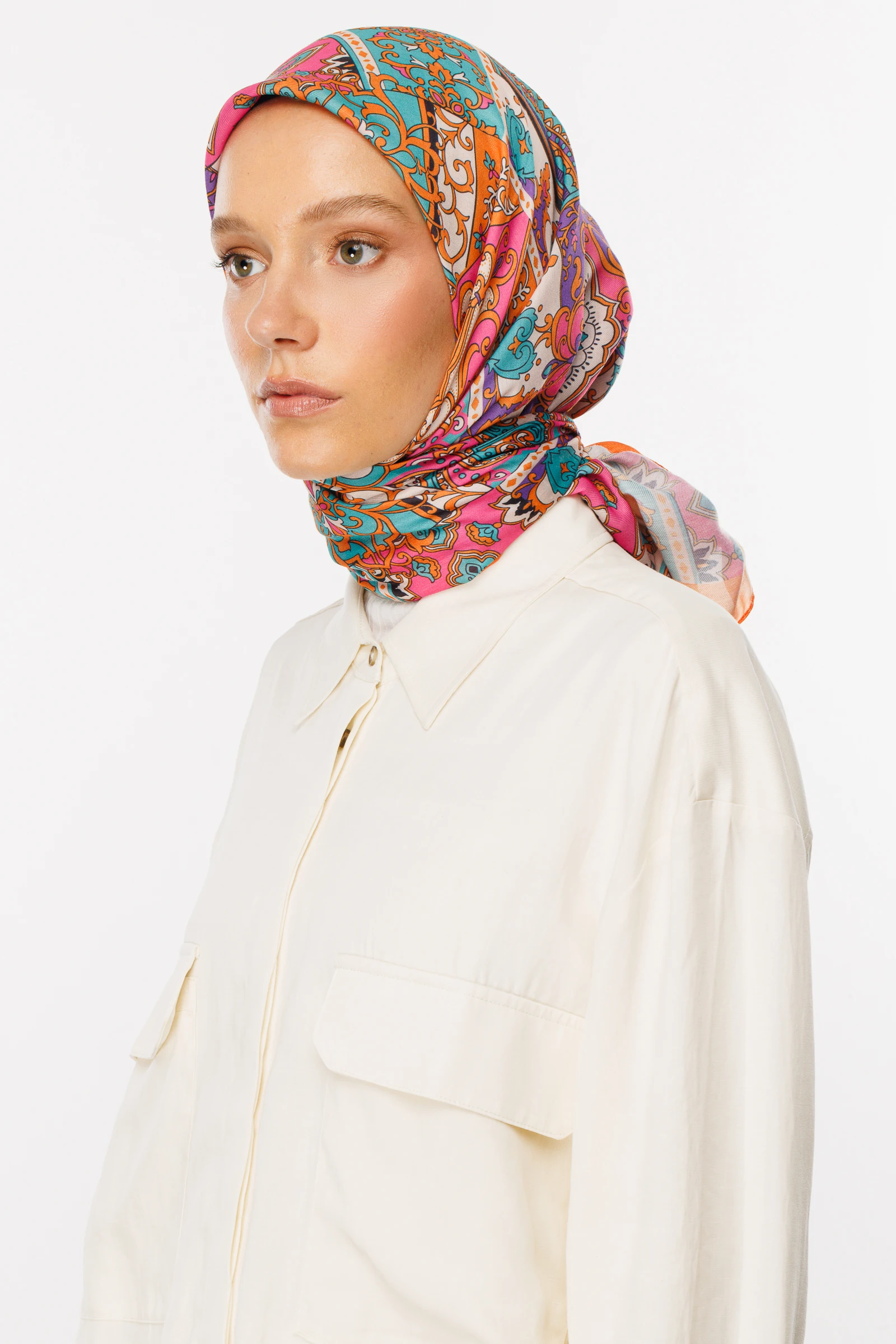 وشاح ناعم رقمي بنقشة 40 رقعة - البرتقالي