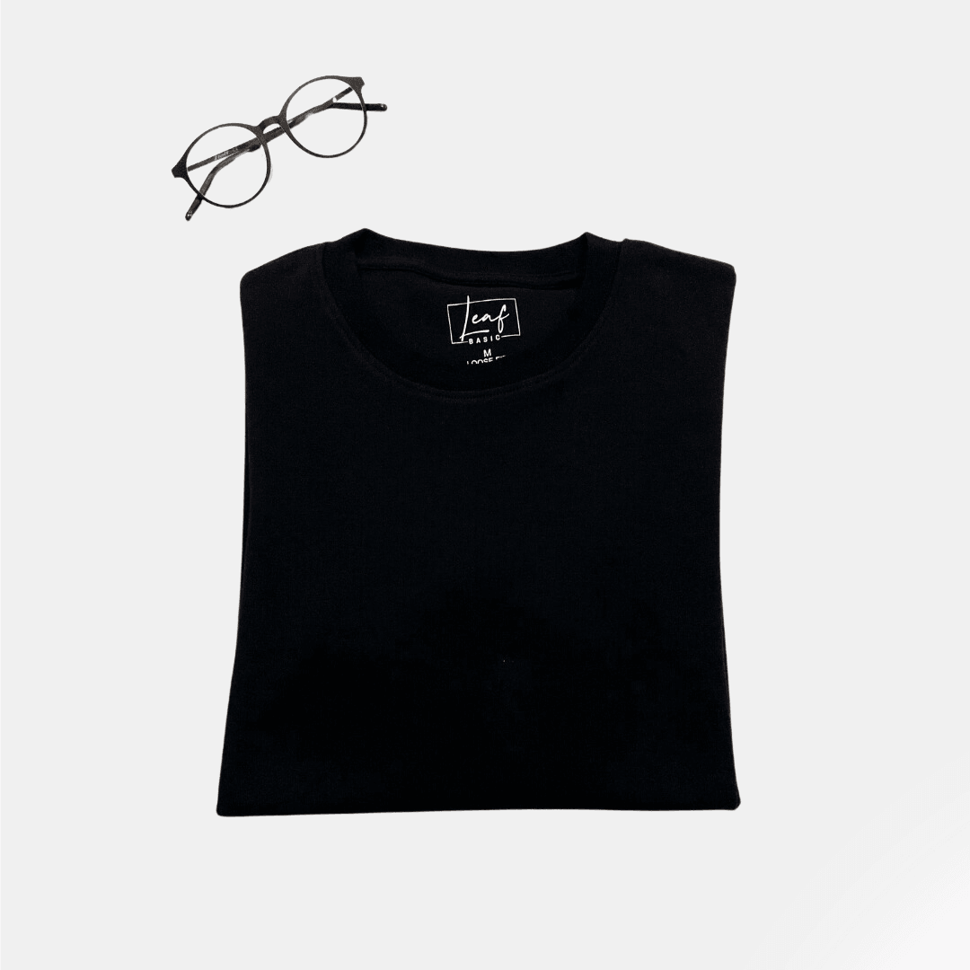 Erkek Loose Fit (Bol Kalıp) Siyah Bisiklet Yaka T-Shirt