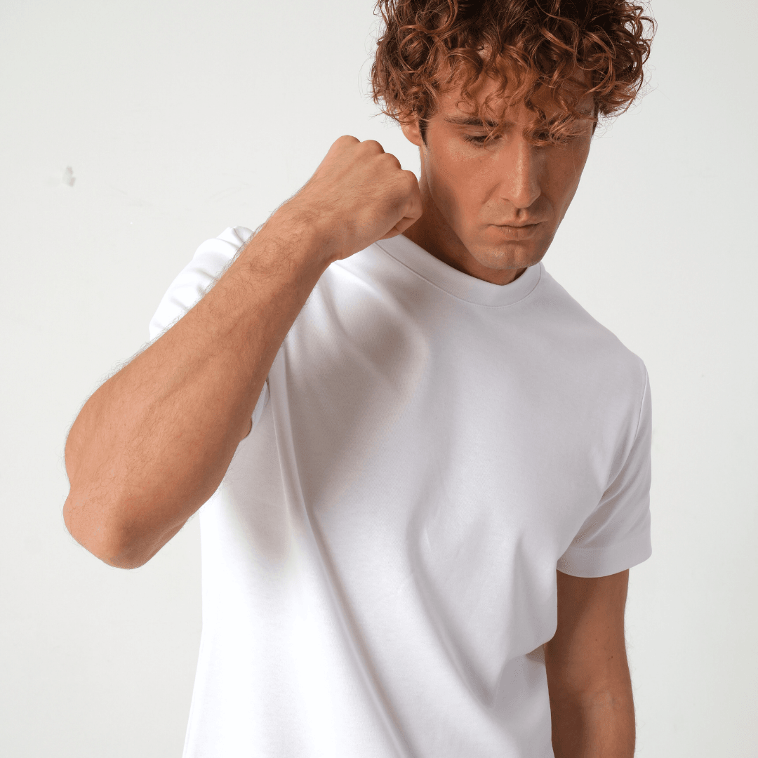 Erkek Loose Fit (Bol Kalıp) Beyaz Bisiklet Yaka T-Shirt
