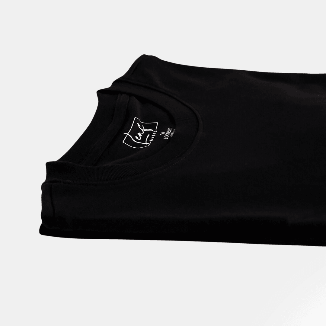Erkek Loose Fit (Bol Kalıp) Siyah Bisiklet Yaka T-Shirt