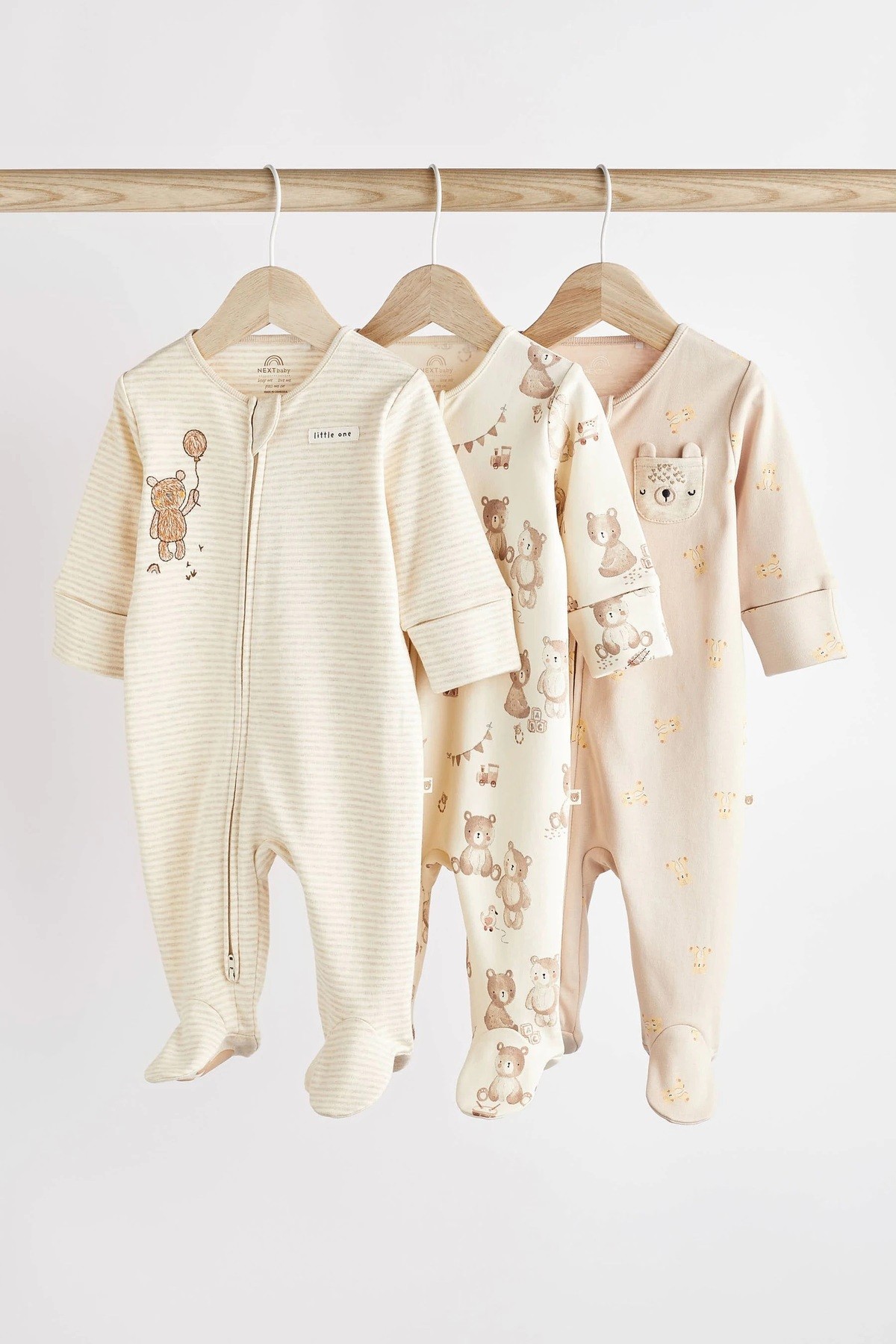 %100 Pamuk 3 Parça Unisex Animal Patikli Bebek Tulum Set - krem