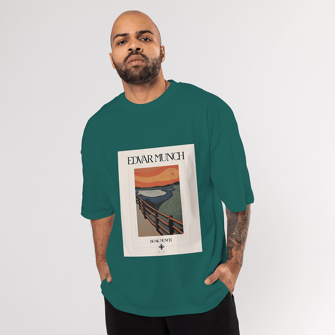 Edvard Munch Oversized T-Shirt - Koyu Yeşil