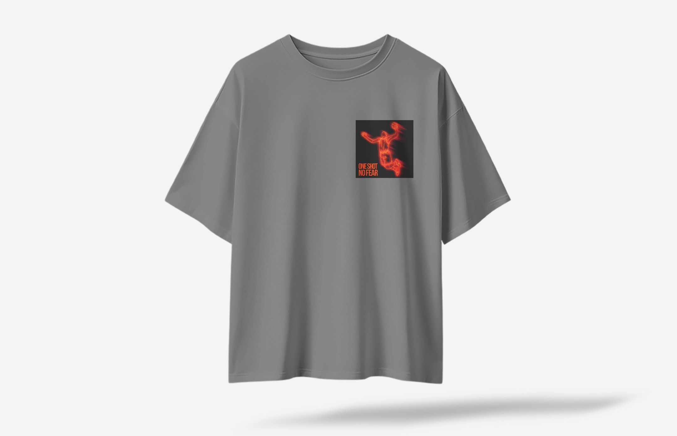 One Shot No Fear Minimal Ön Baskılı Oversized T-Shirt - Gri