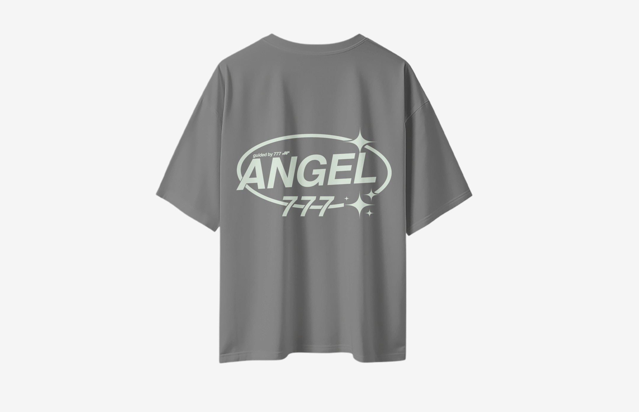 Angel Minimal Sırt Baskılı Oversized T-Shirt - Gri