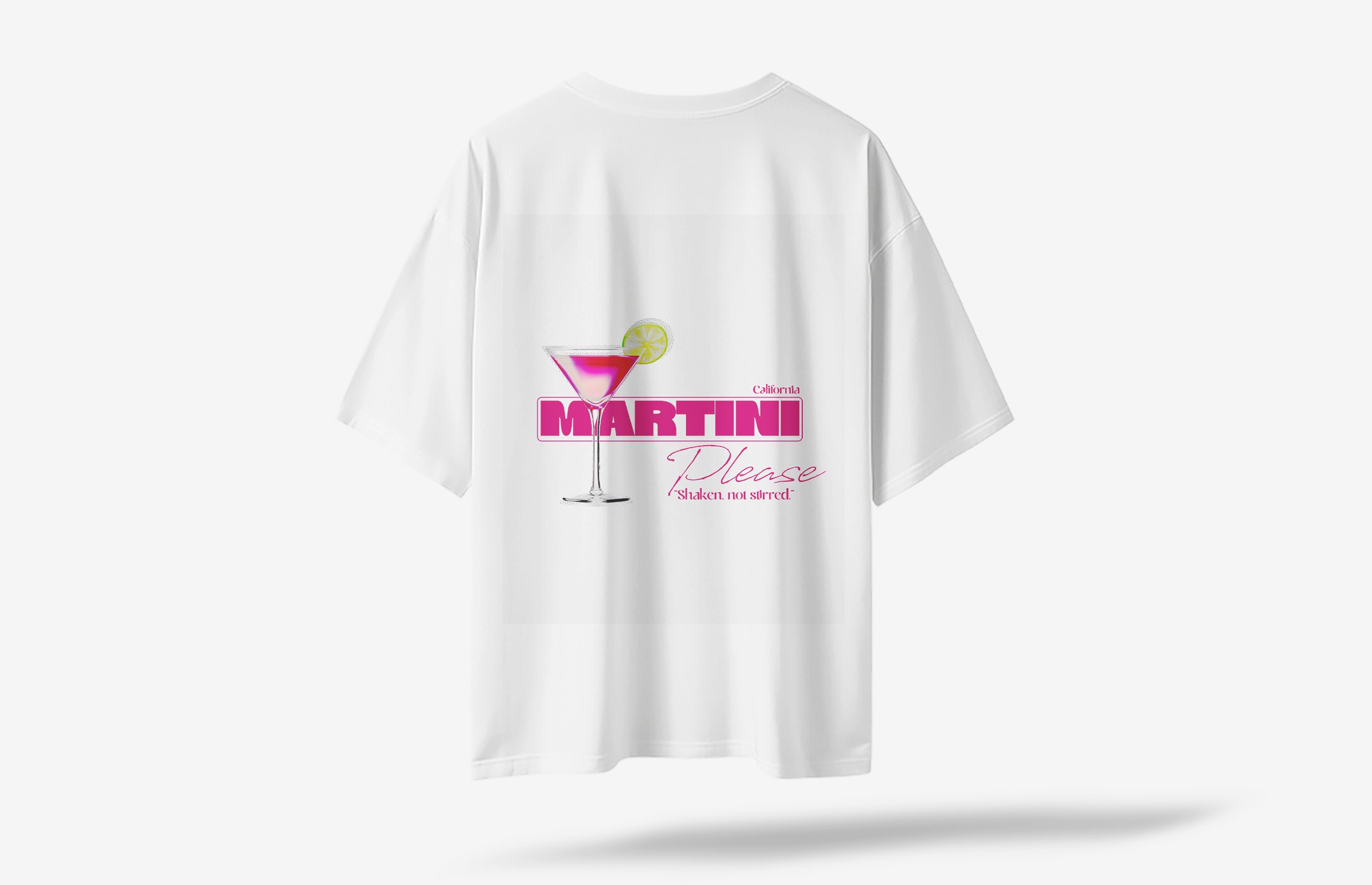 Martini Please Sırt Baskılı Oversized T-Shirt - Beyaz