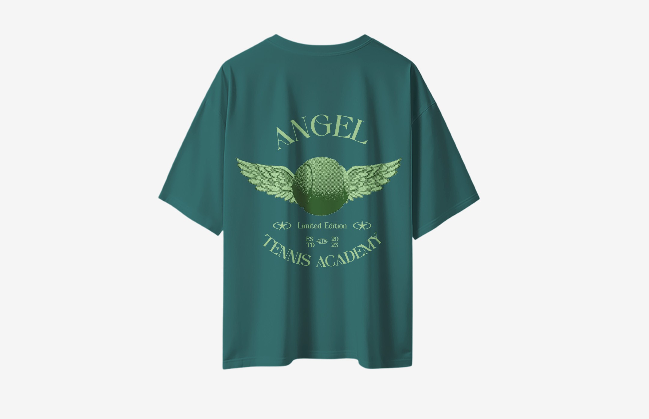 Angel Tennis Academy Sırt Baskılı Oversized T-Shirt - Koyu Yeşil