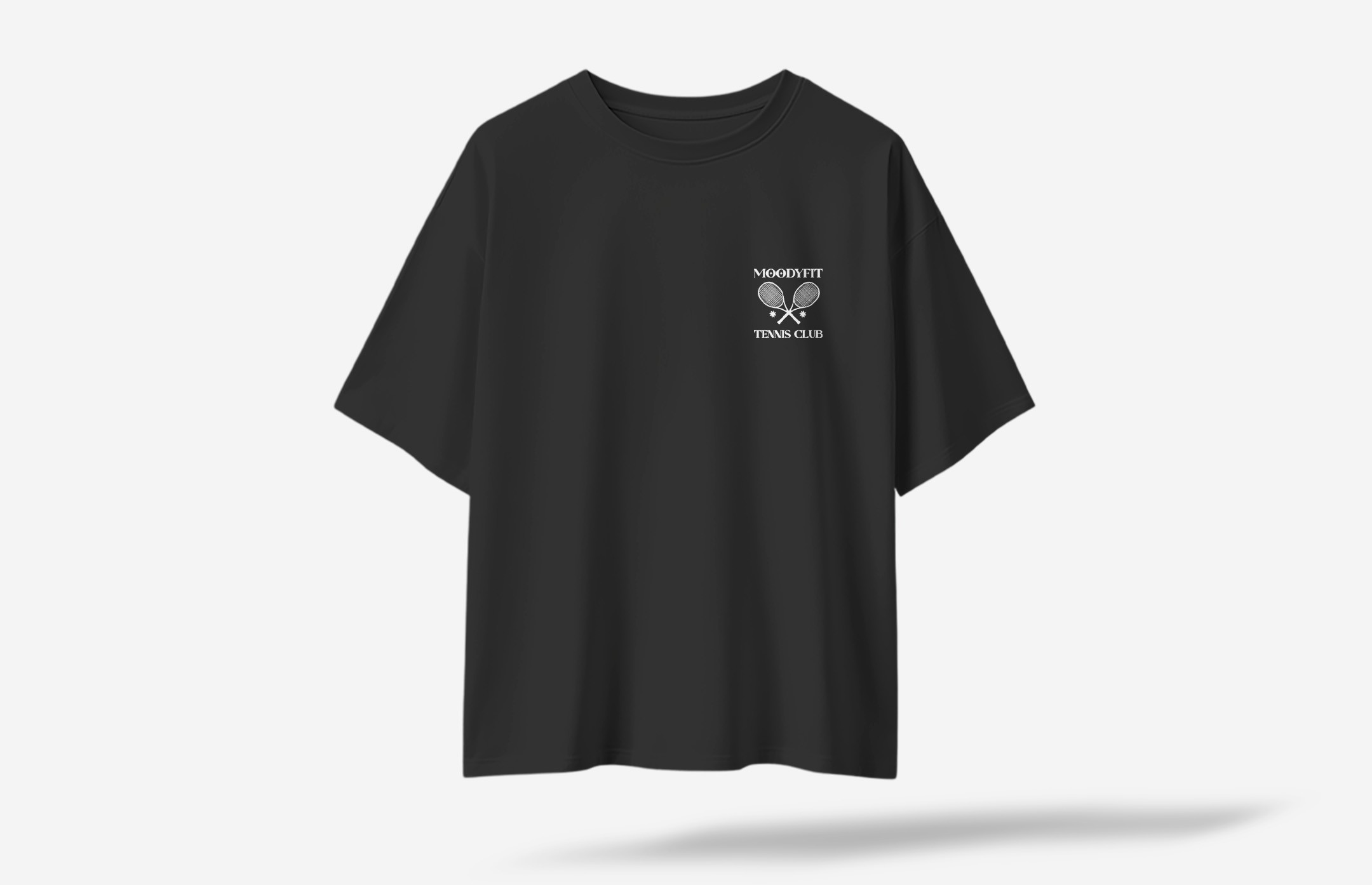 Moodyfit Tennis Club Minimal Ön Baskılı Oversized T-Shirt - Siyah