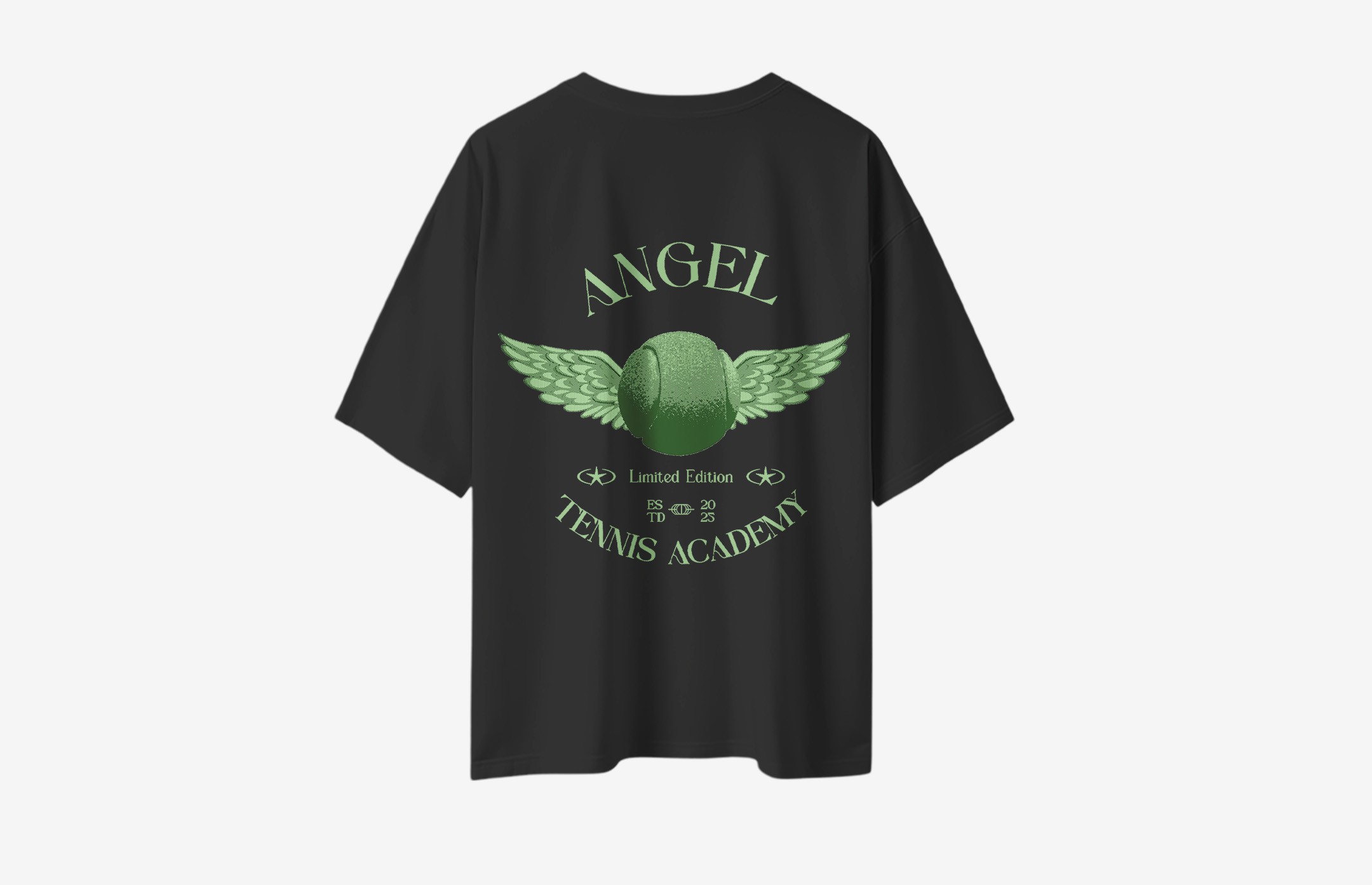 Angel Tennis Academy Sırt Baskılı Oversized T-Shirt - Siyah