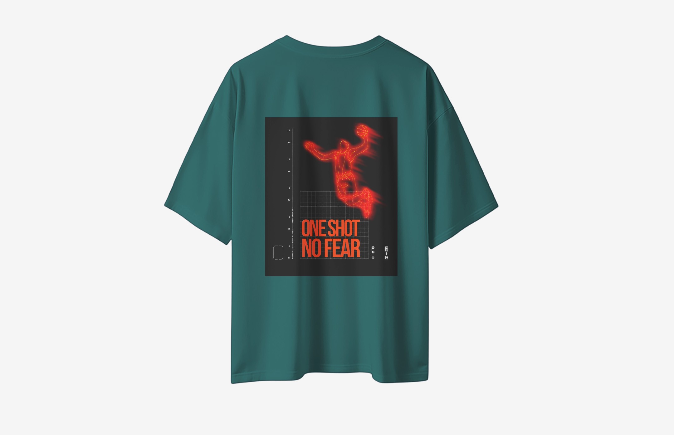 One Shot No Fear Sırt Baskılı Oversized T-Shirt - Koyu Yeşil