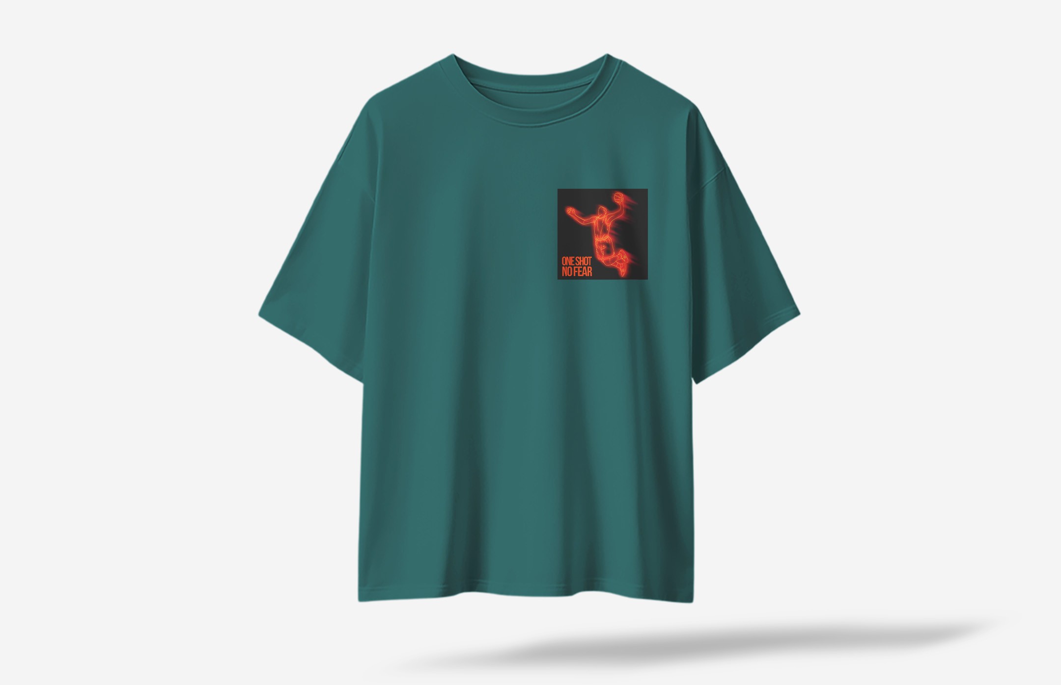 One Shot No Fear Minimal Ön Baskılı Oversized T-Shirt - Koyu Yeşil