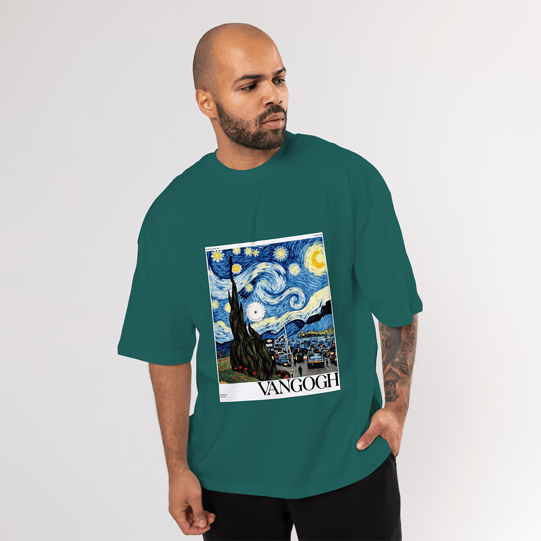Van Gogh Oversized T-Shirt - Koyu Yeşil